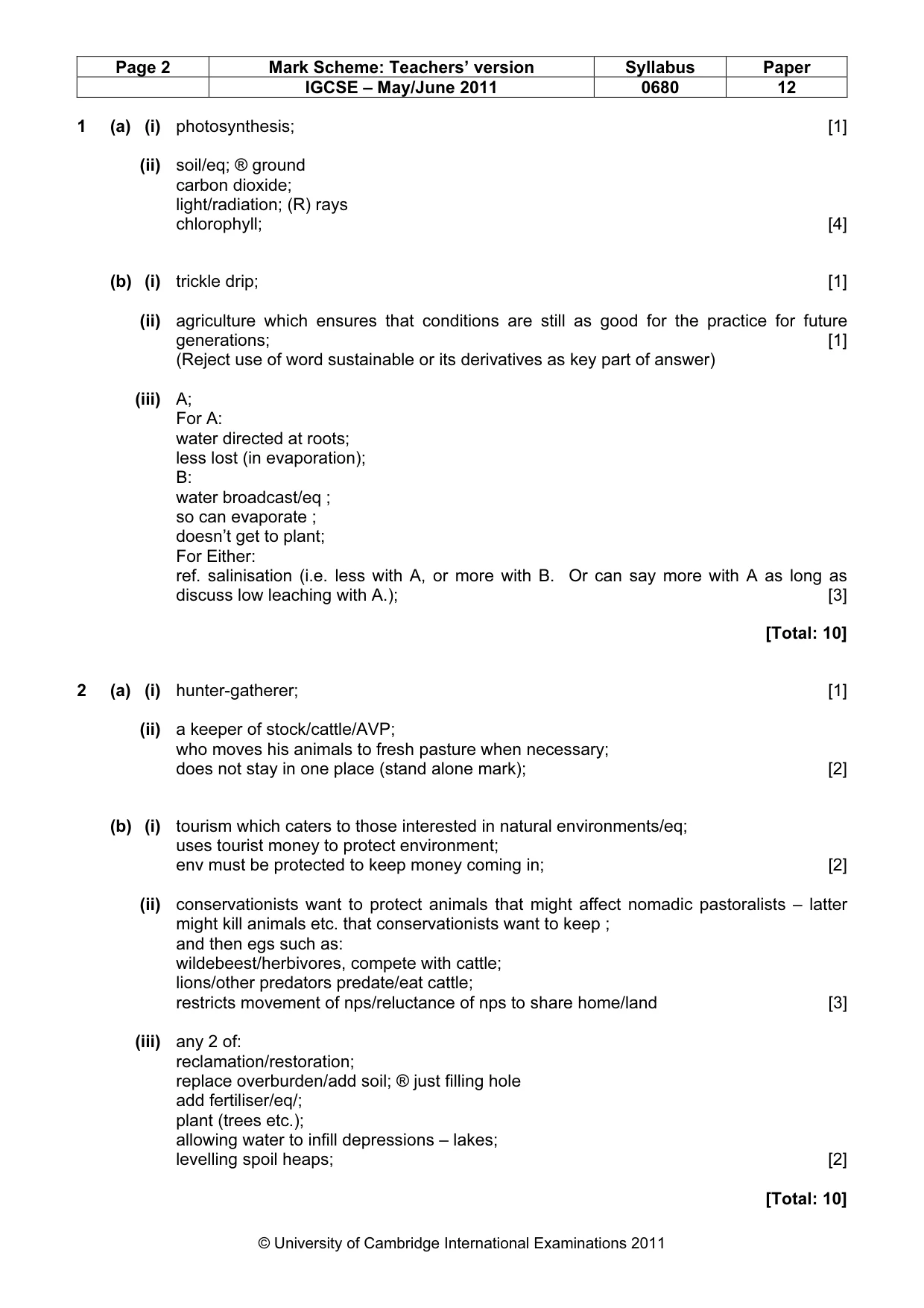 Mark scheme, page 2 of 5