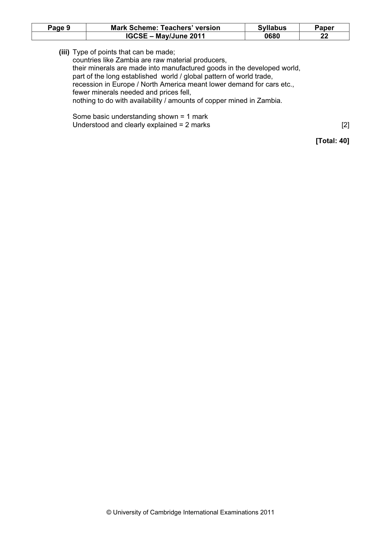 Mark scheme, page 9 of 9