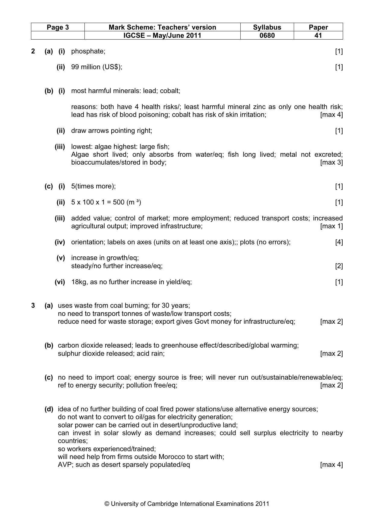 Mark scheme, page 3 of 3