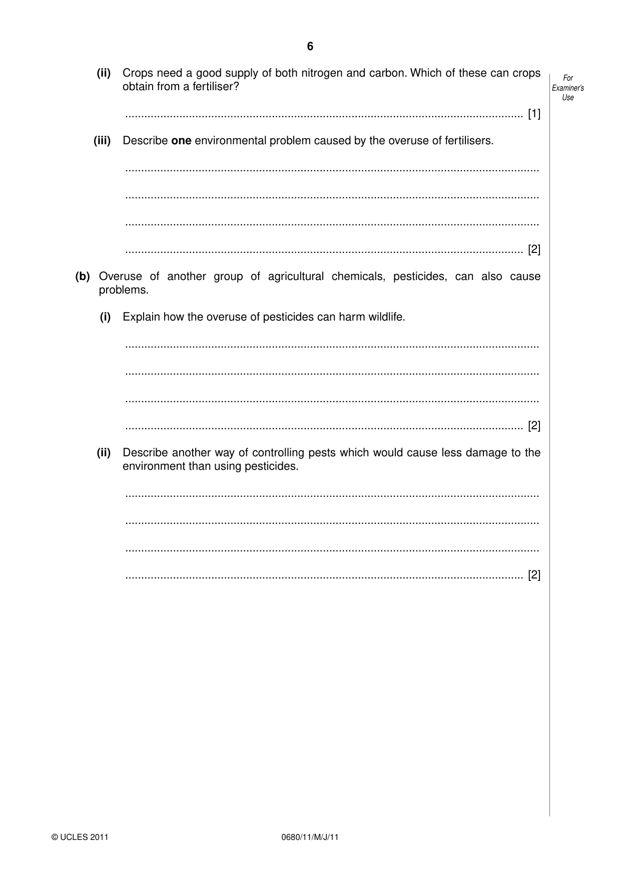 Cambridge IGCSE Environmental Management 0680 2011 May/June Paper 1 · Variant 1 question paper, page 6 of 16