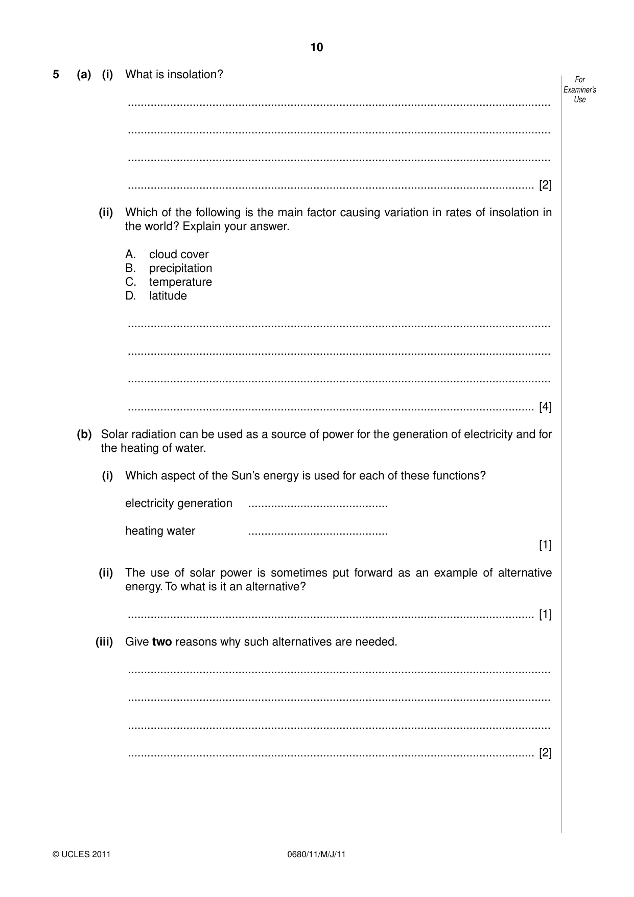 Cambridge IGCSE Environmental Management 0680 2011 May/June Paper 1 · Variant 1 question paper, page 10 of 16