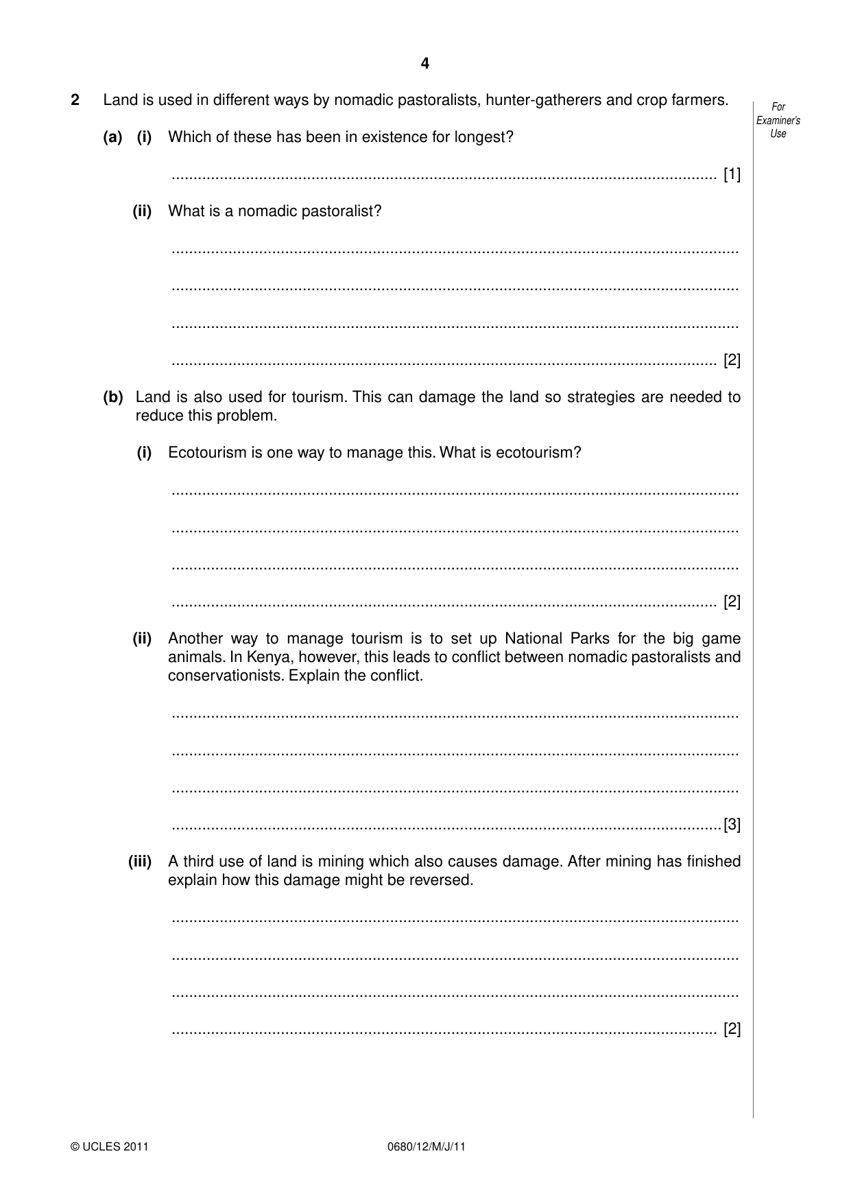 Cambridge IGCSE Environmental Management 0680 2011 May/June Paper 1 · Variant 2 question paper, page 4 of 12
