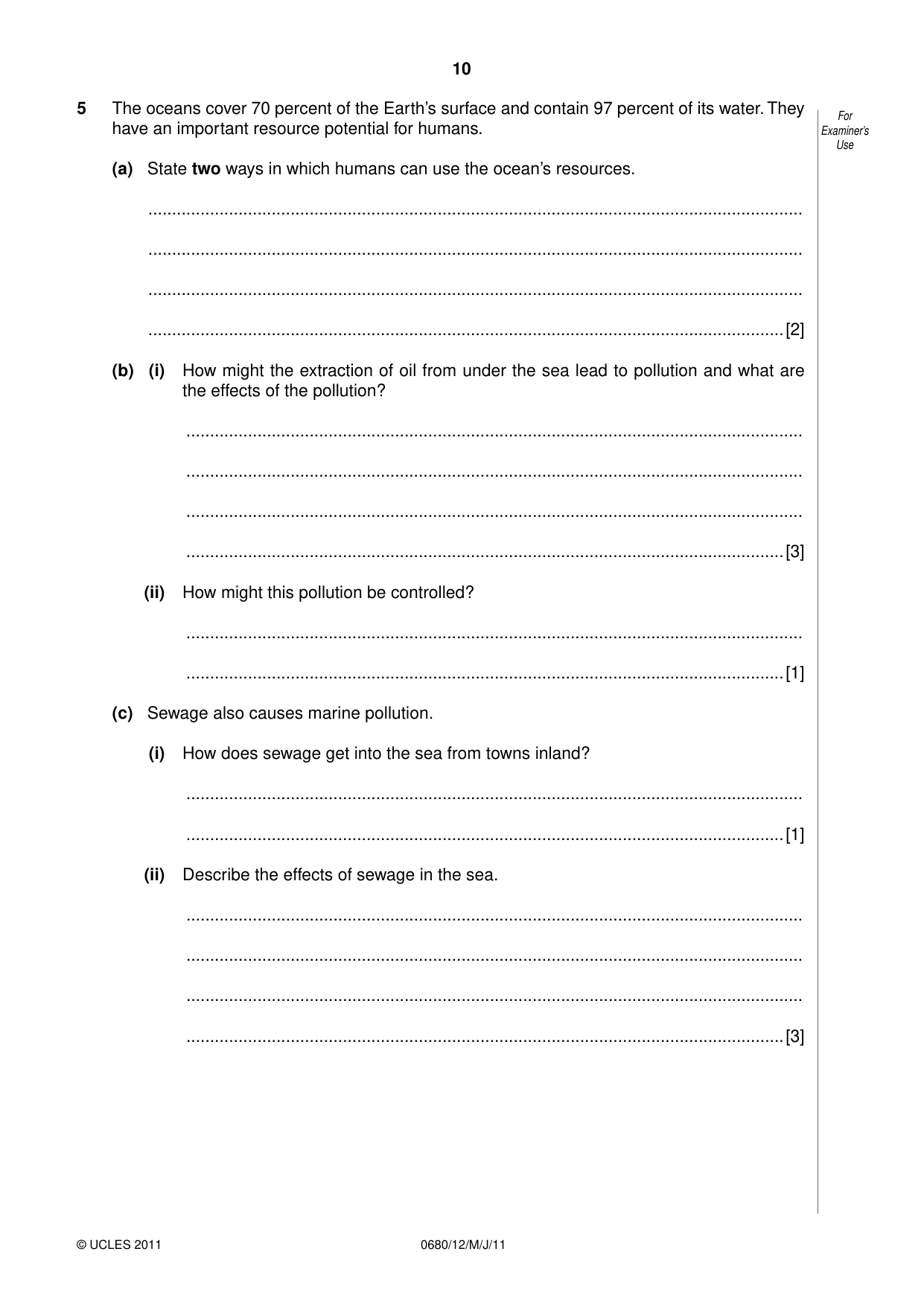 Cambridge IGCSE Environmental Management 0680 2011 May/June Paper 1 · Variant 2 question paper, page 10 of 12