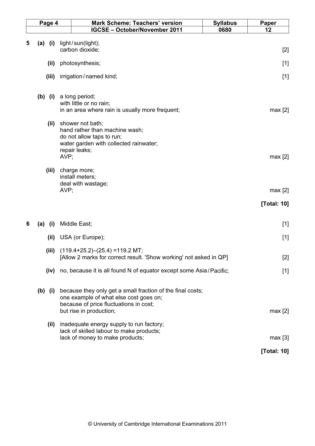 Mark scheme, page 4 of 4
