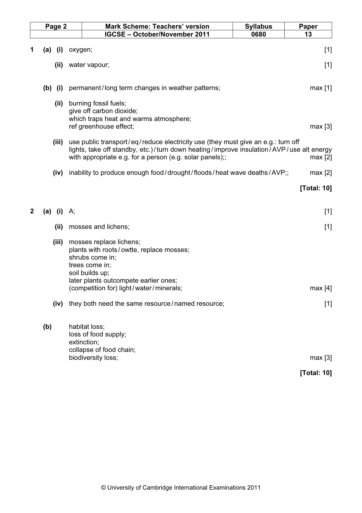 Mark scheme, page 2 of 4