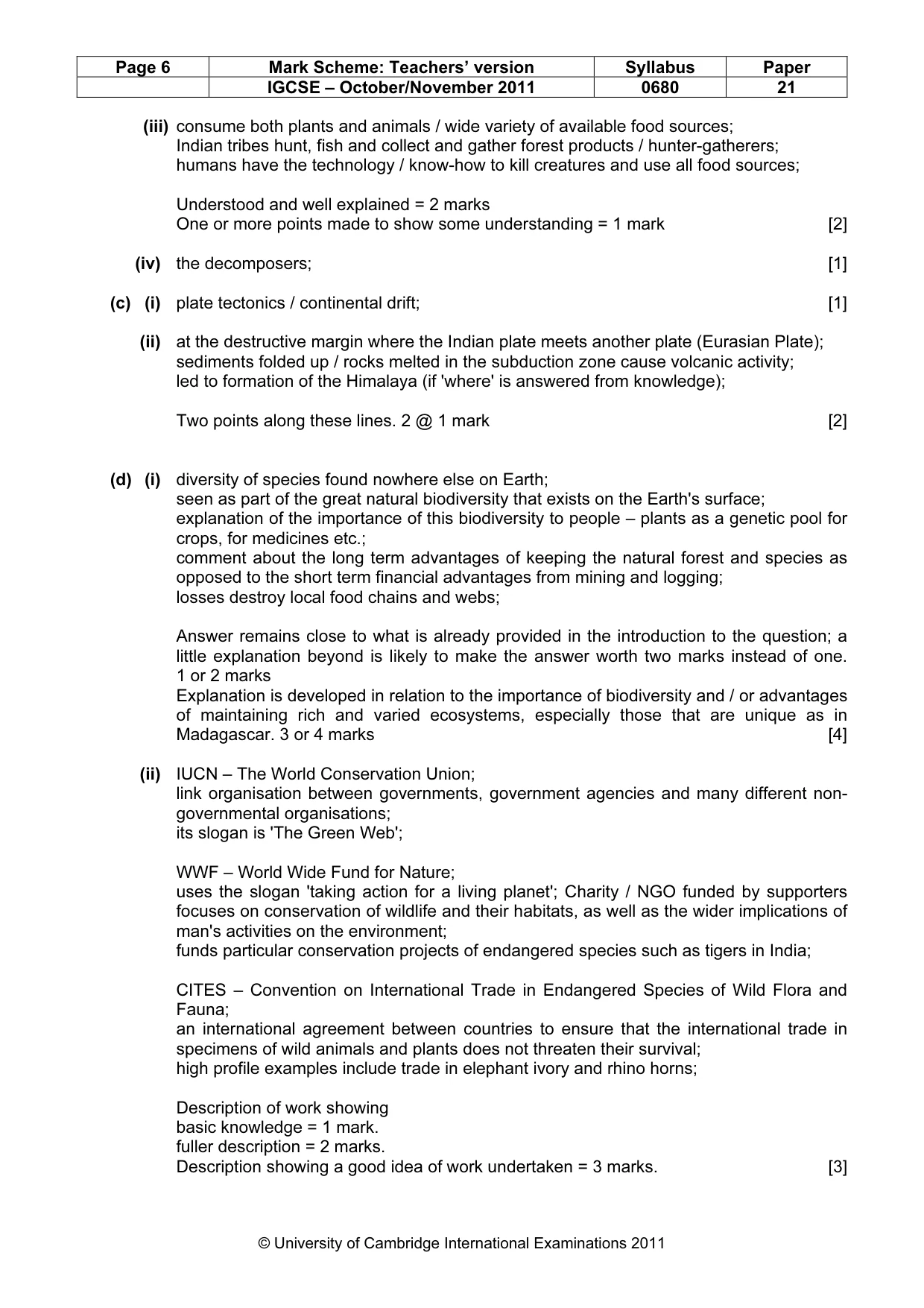 Mark scheme, page 6 of 7
