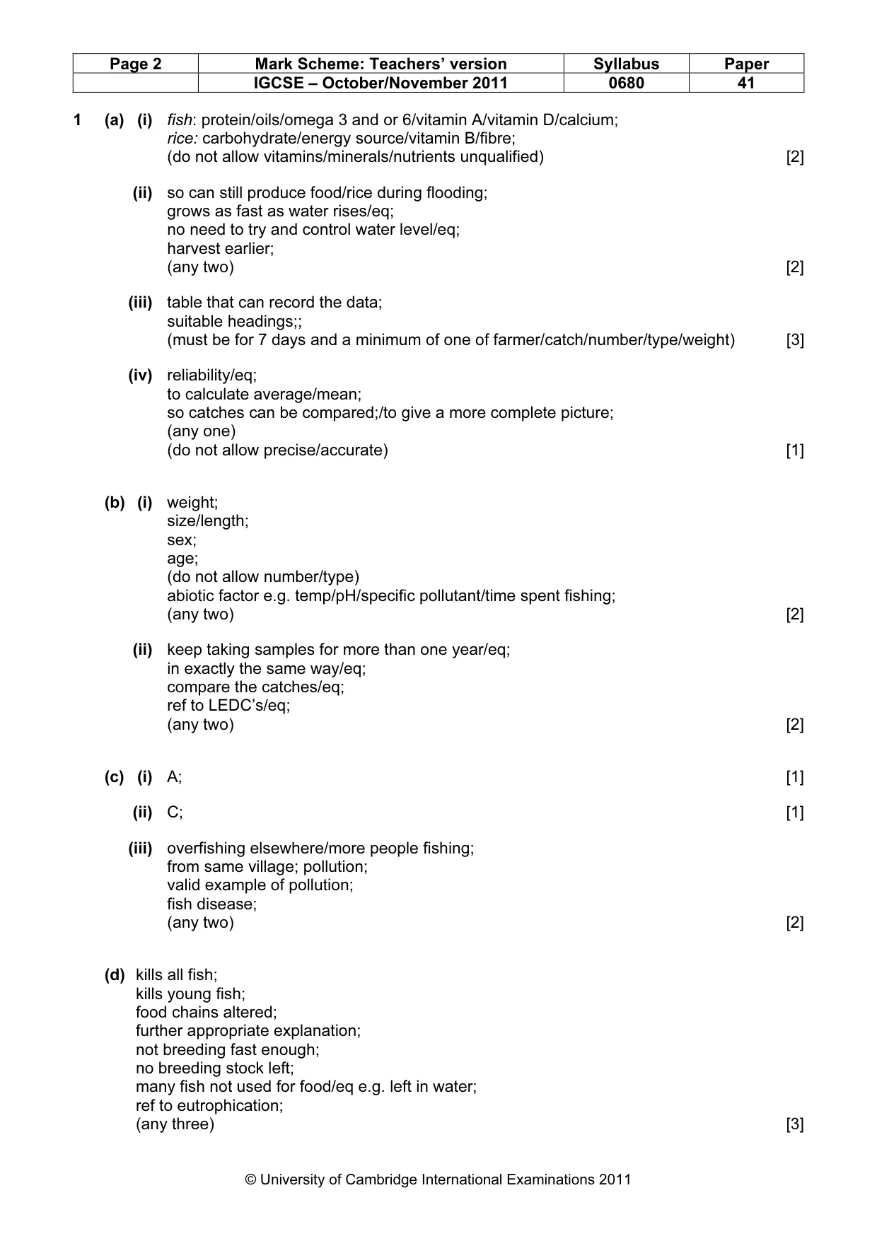 Mark scheme, page 2 of 4