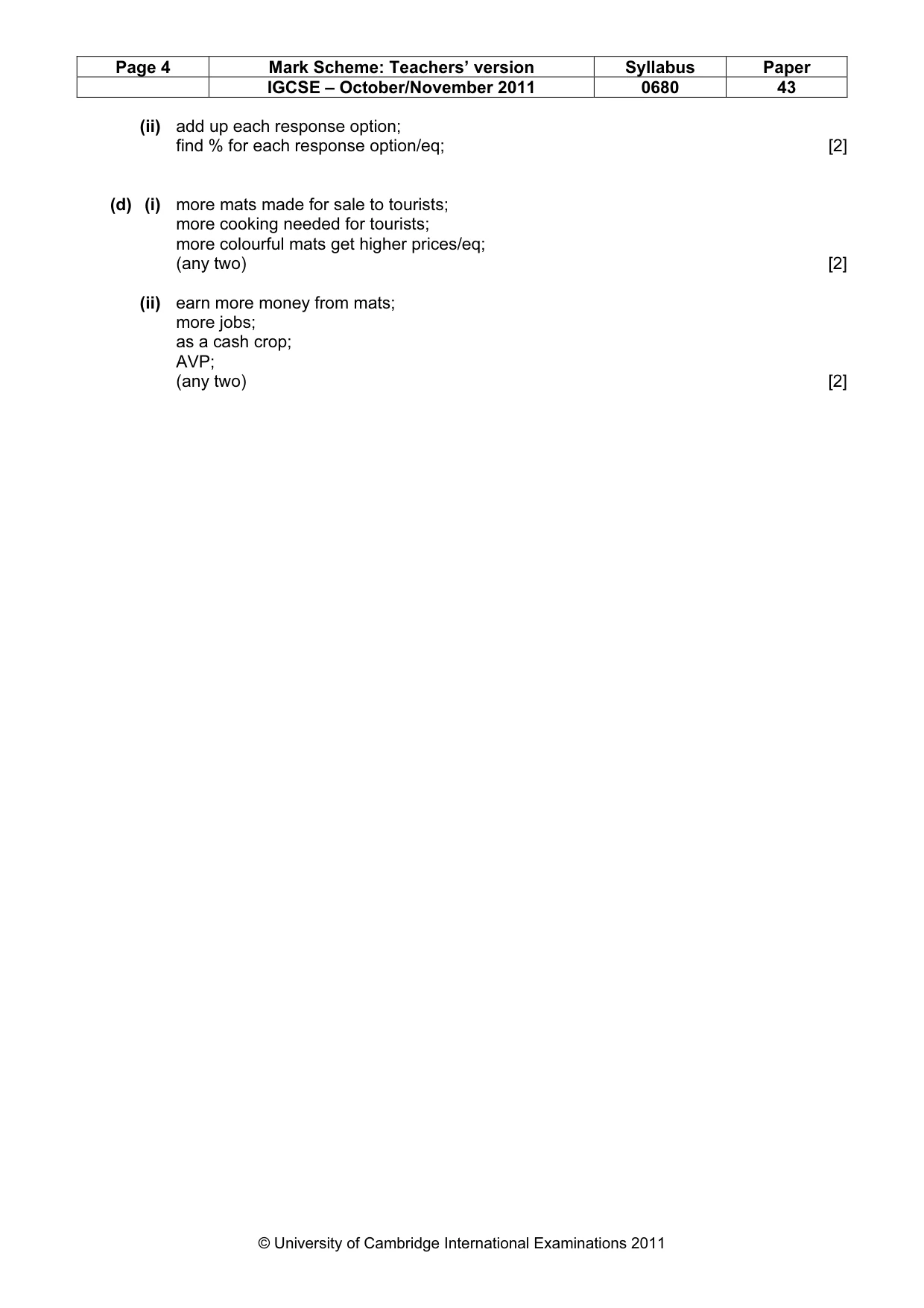 Mark scheme, page 4 of 4
