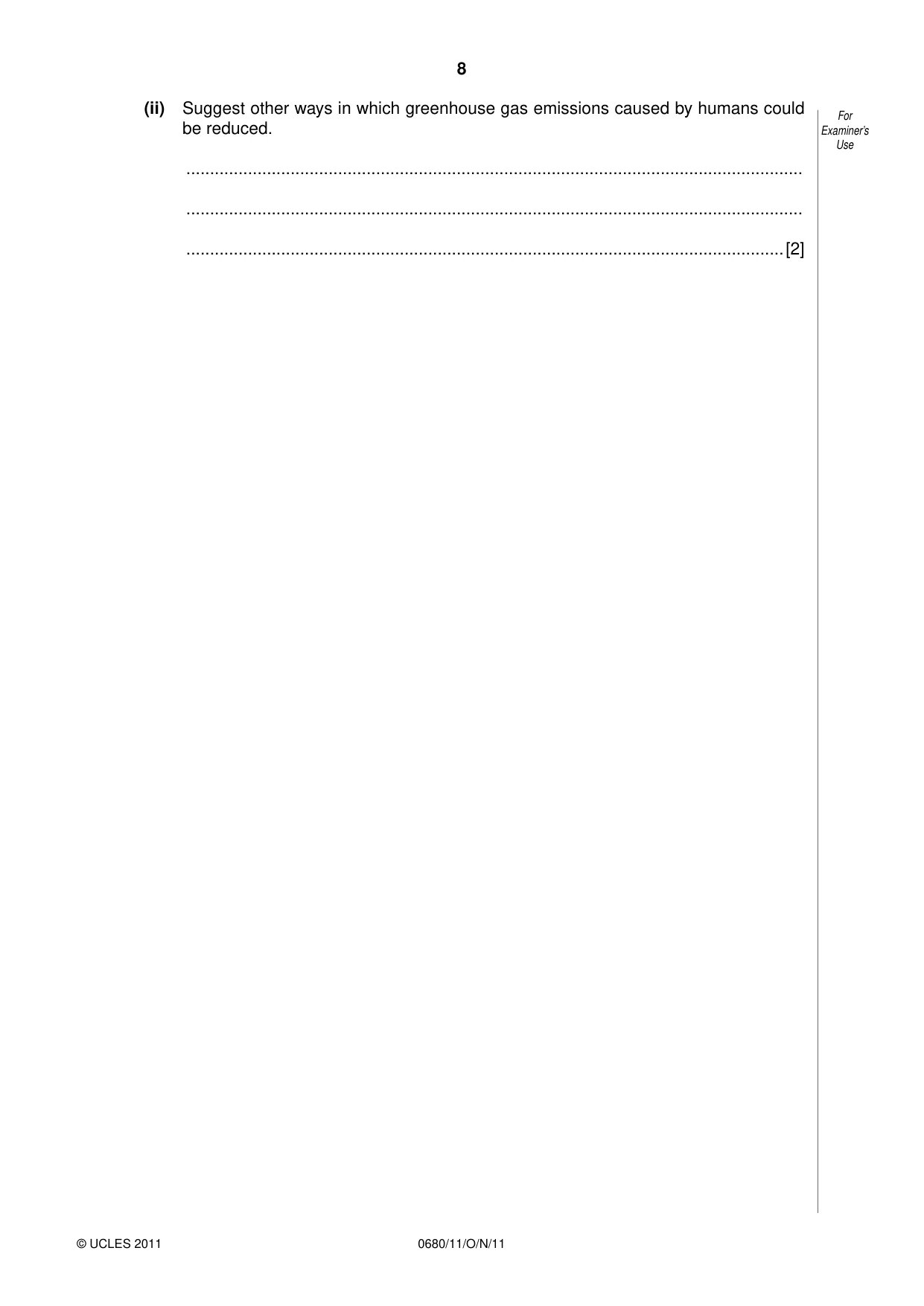 Cambridge IGCSE Environmental Management 0680 2011 Oct/Nov Paper 1 · Variant 1 question paper, page 8 of 16