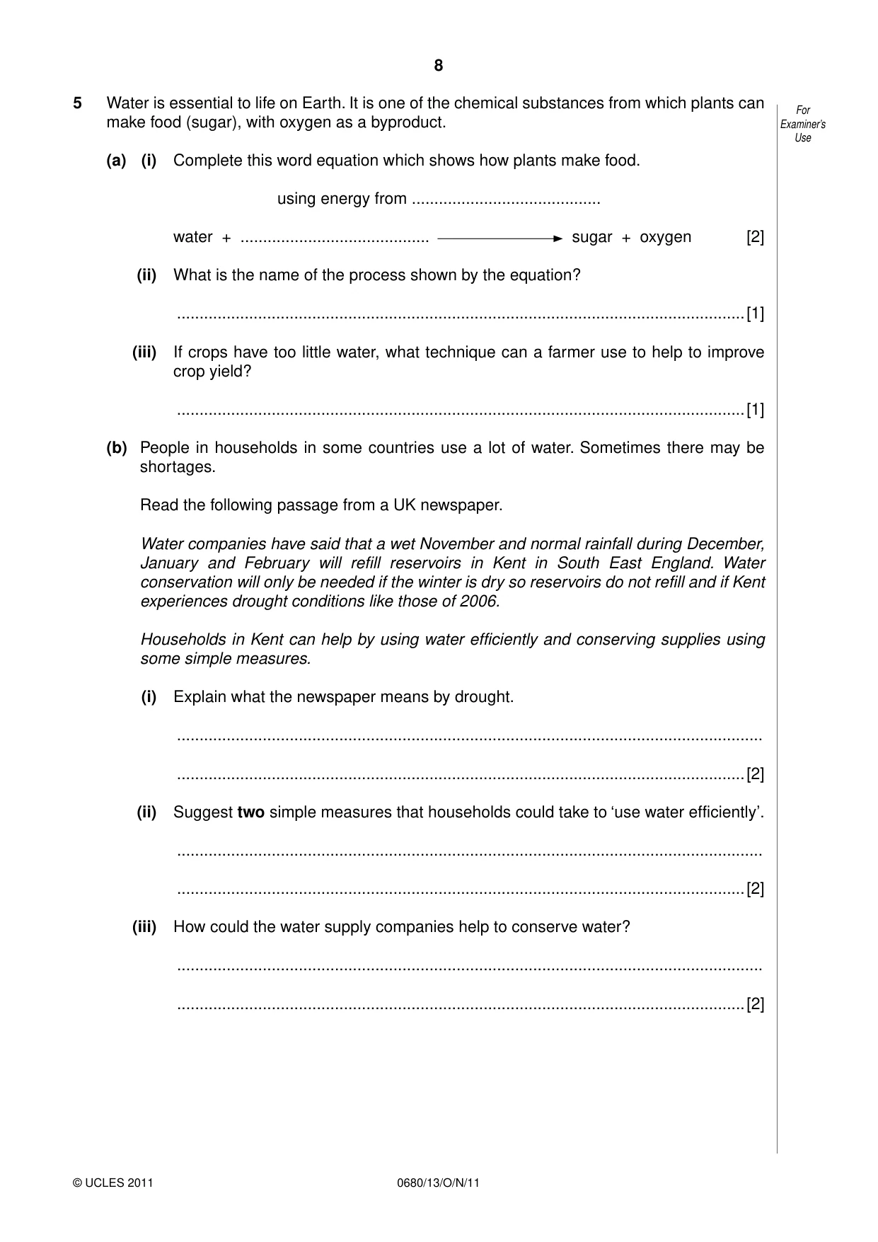 Cambridge IGCSE Environmental Management 0680 2011 Oct/Nov Paper 1 · Variant 3 question paper, page 8 of 12