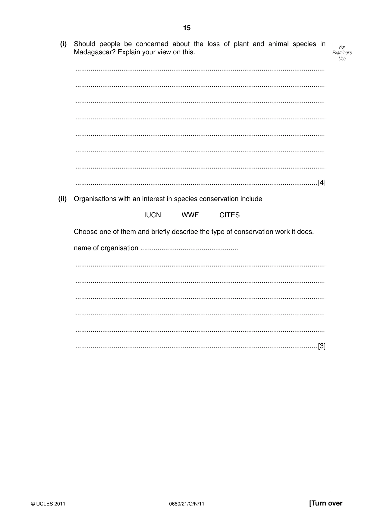 Cambridge IGCSE Environmental Management 0680 2011 Oct/Nov Paper 2 · Variant 1 question paper, page 15 of 20