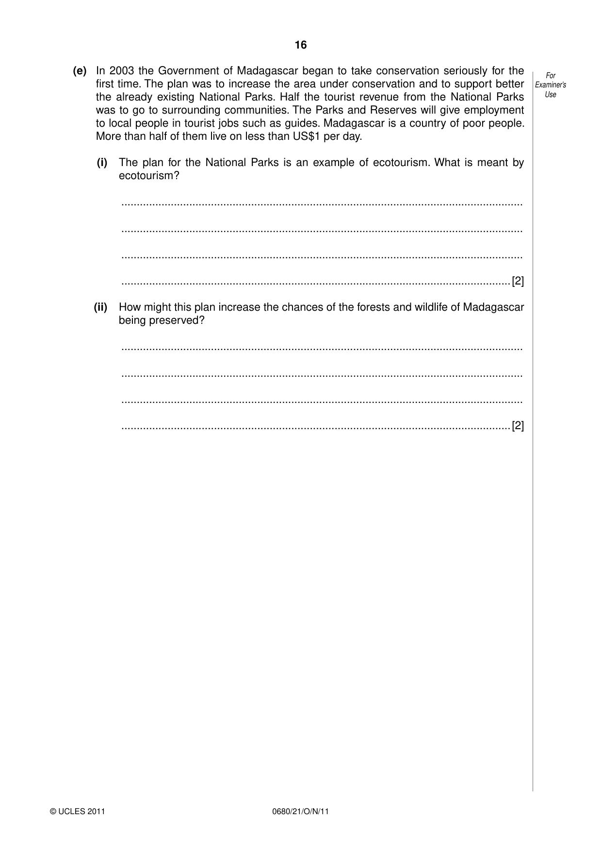 Cambridge IGCSE Environmental Management 0680 2011 Oct/Nov Paper 2 · Variant 1 question paper, page 16 of 20