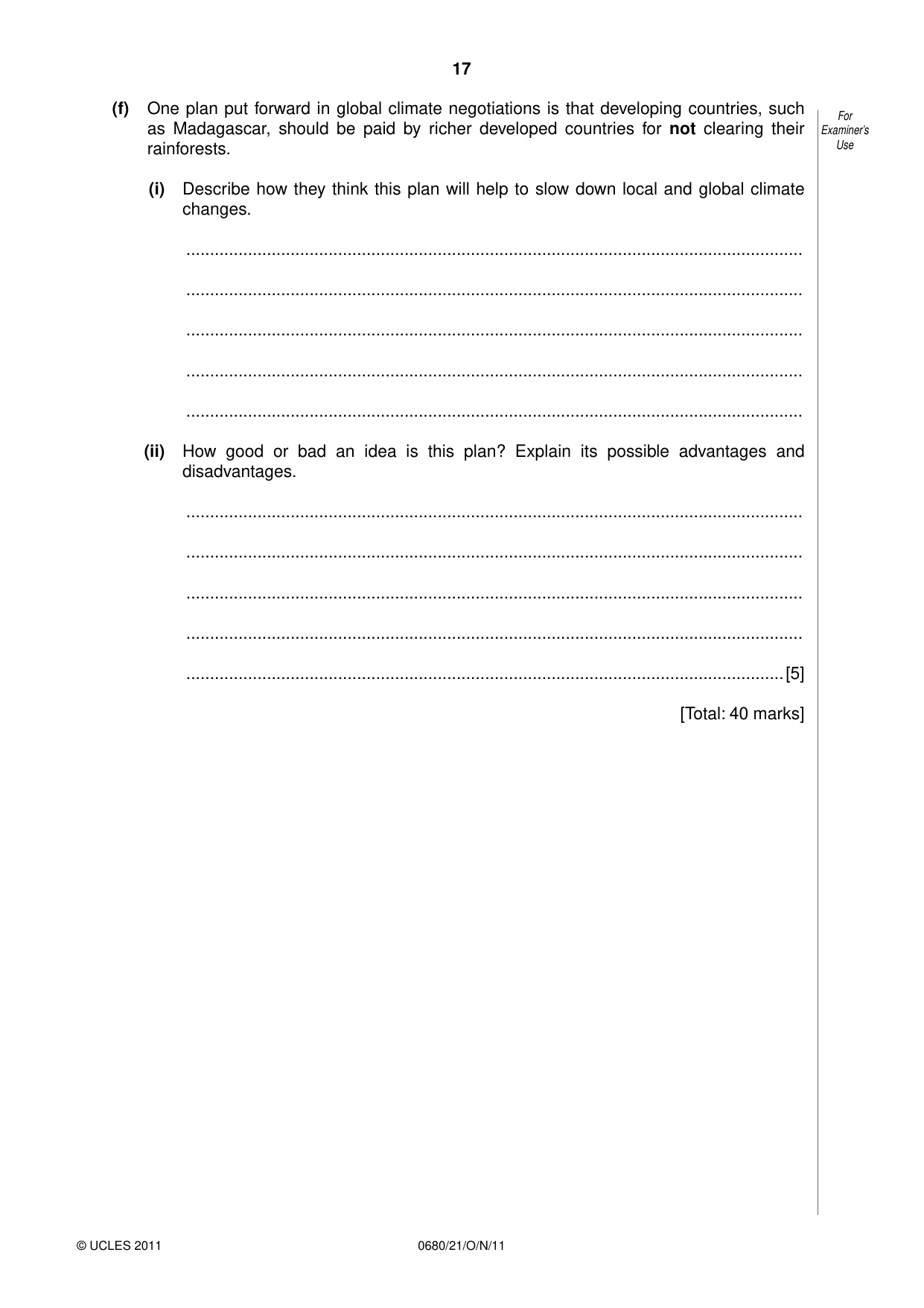 Cambridge IGCSE Environmental Management 0680 2011 Oct/Nov Paper 2 · Variant 1 question paper, page 17 of 20
