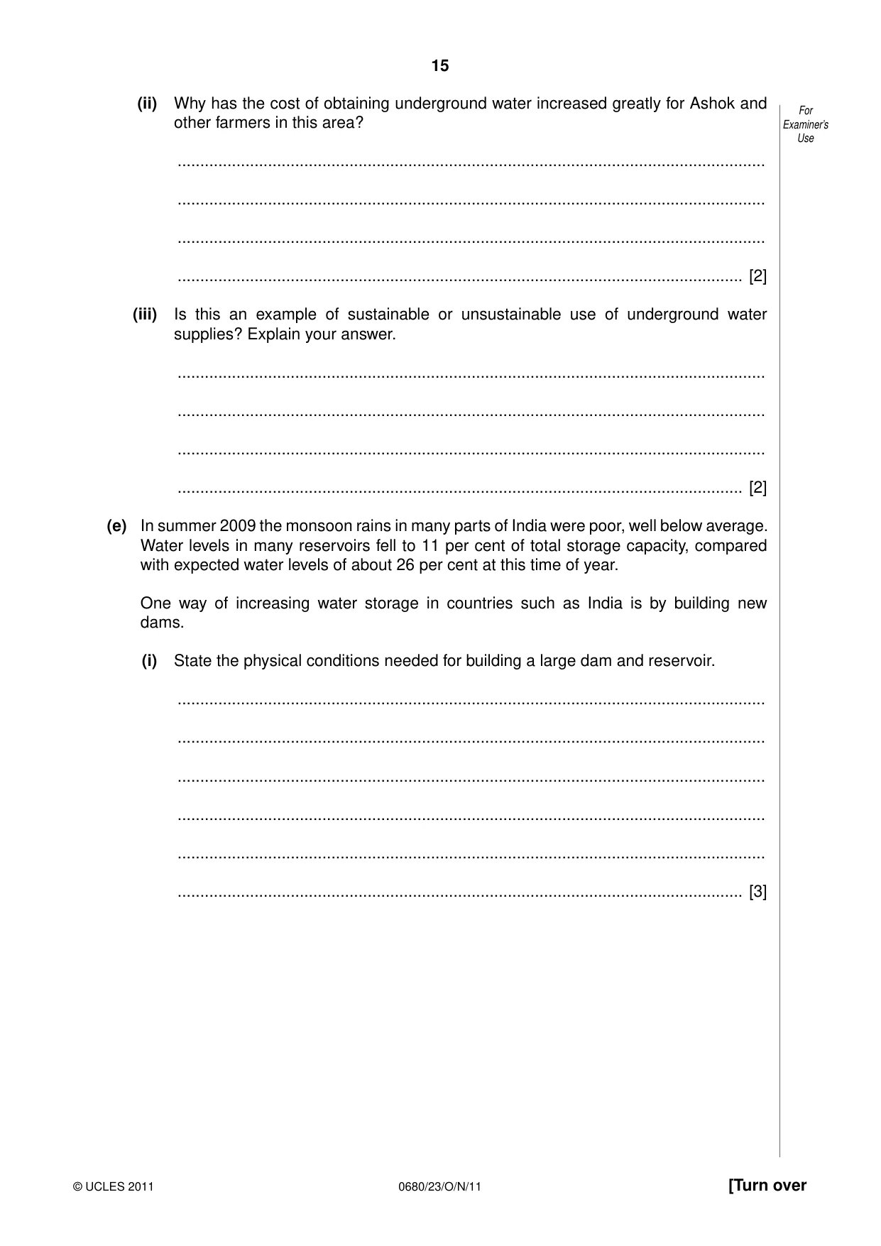 Cambridge IGCSE Environmental Management 0680 2011 Oct/Nov Paper 2 · Variant 3 question paper, page 15 of 20