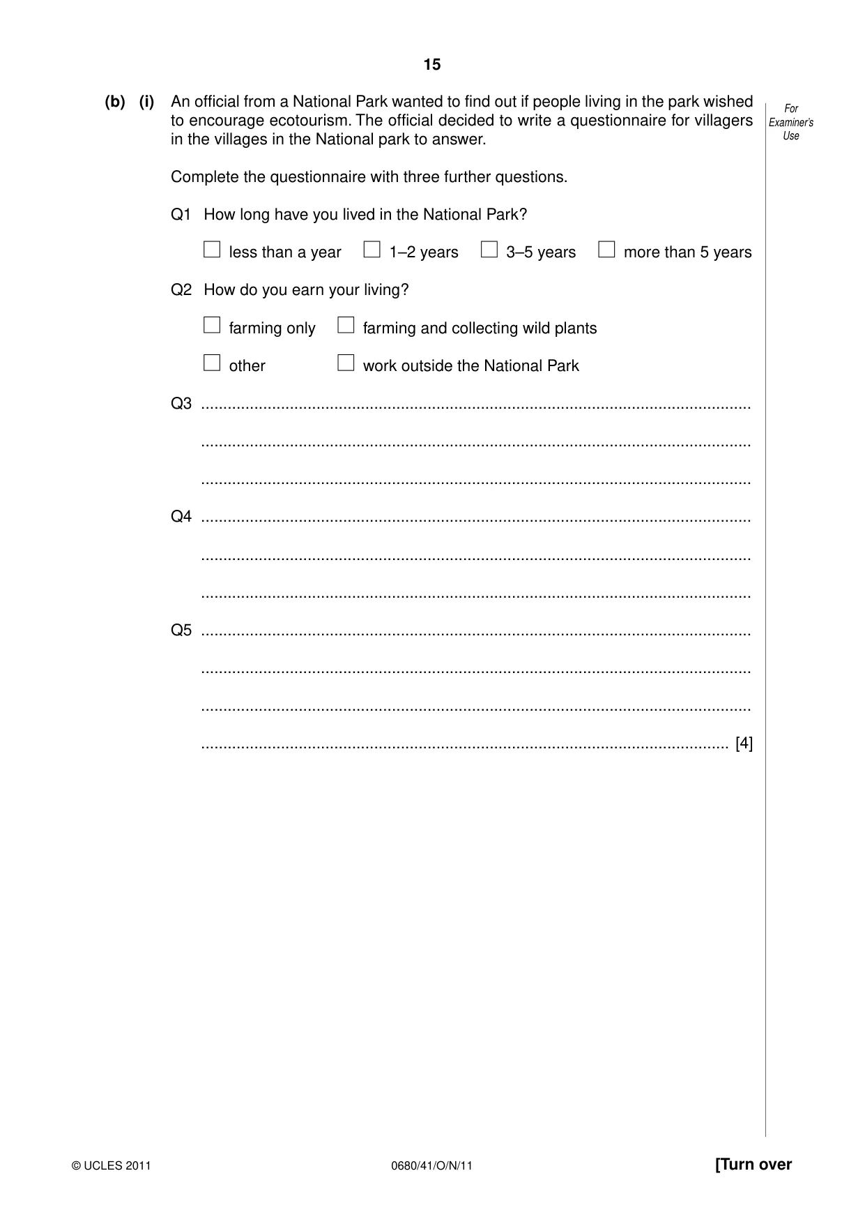 Cambridge IGCSE Environmental Management 0680 2011 Oct/Nov Paper 4 · Variant 1 question paper, page 15 of 16