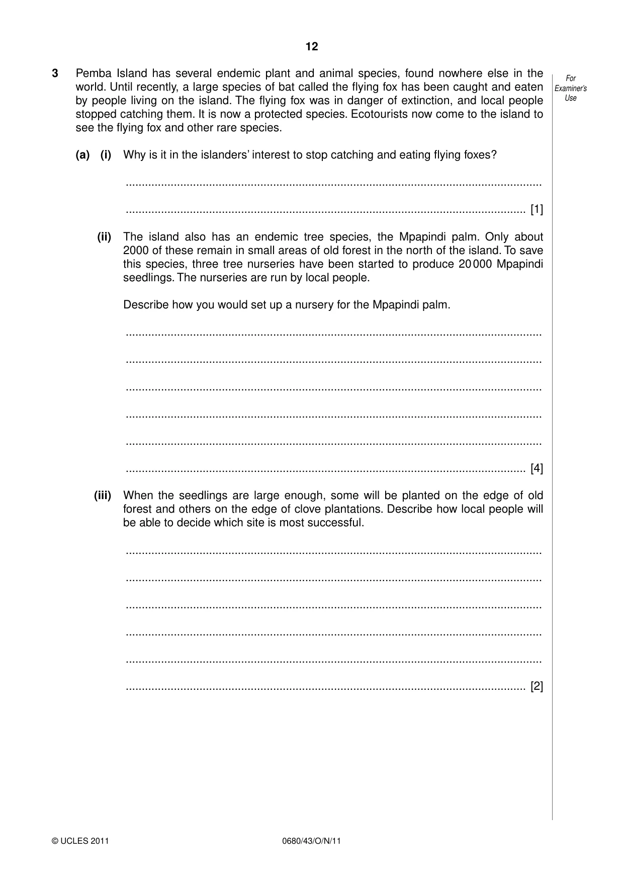 Cambridge IGCSE Environmental Management 0680 2011 Oct/Nov Paper 4 · Variant 3 question paper, page 12 of 16