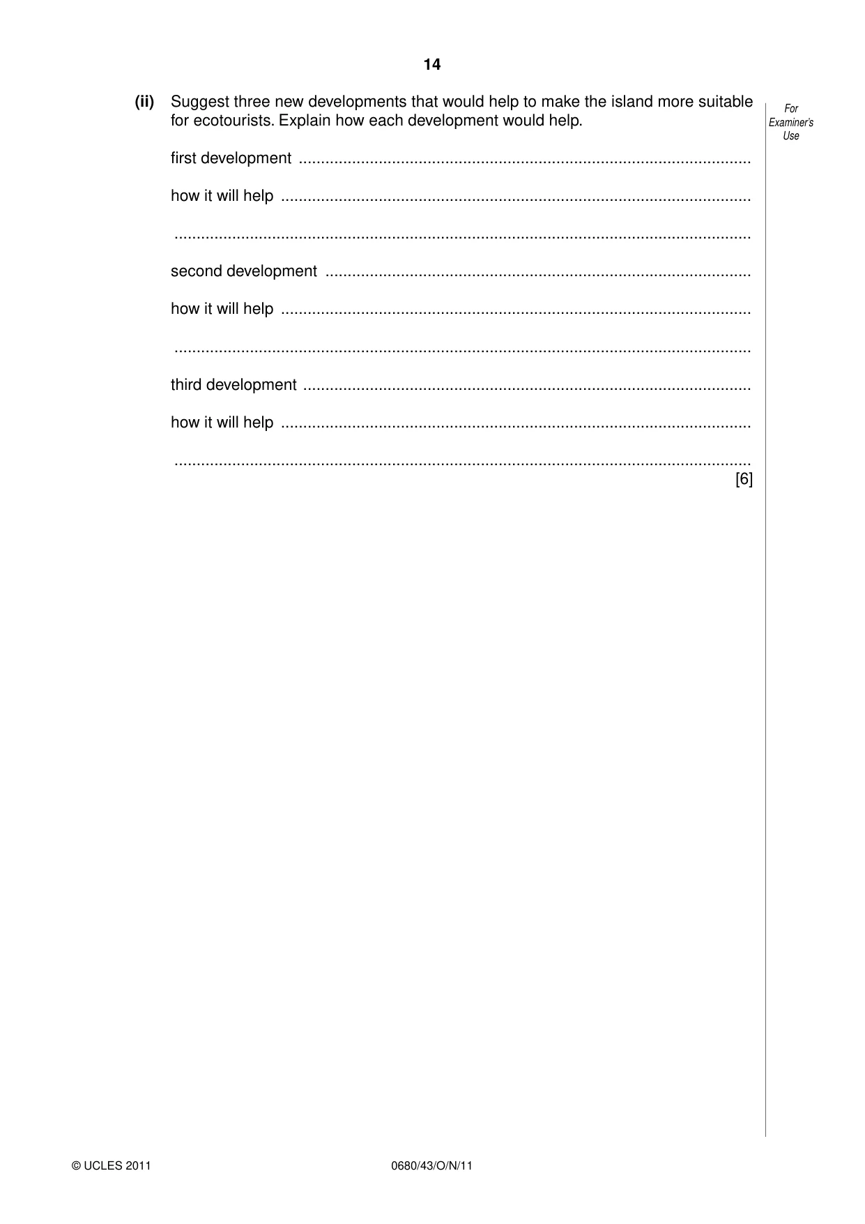 Cambridge IGCSE Environmental Management 0680 2011 Oct/Nov Paper 4 · Variant 3 question paper, page 14 of 16