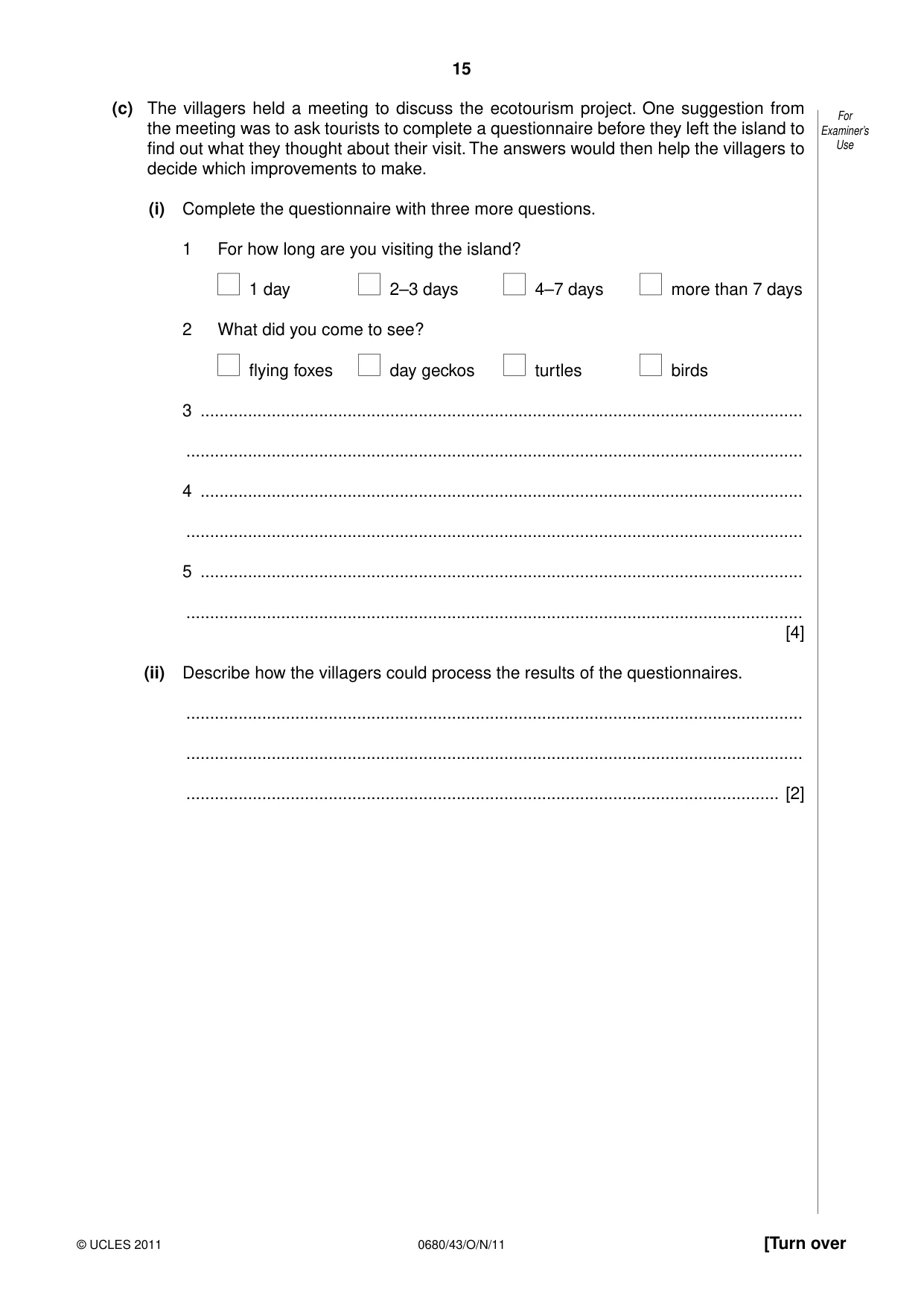 Cambridge IGCSE Environmental Management 0680 2011 Oct/Nov Paper 4 · Variant 3 question paper, page 15 of 16