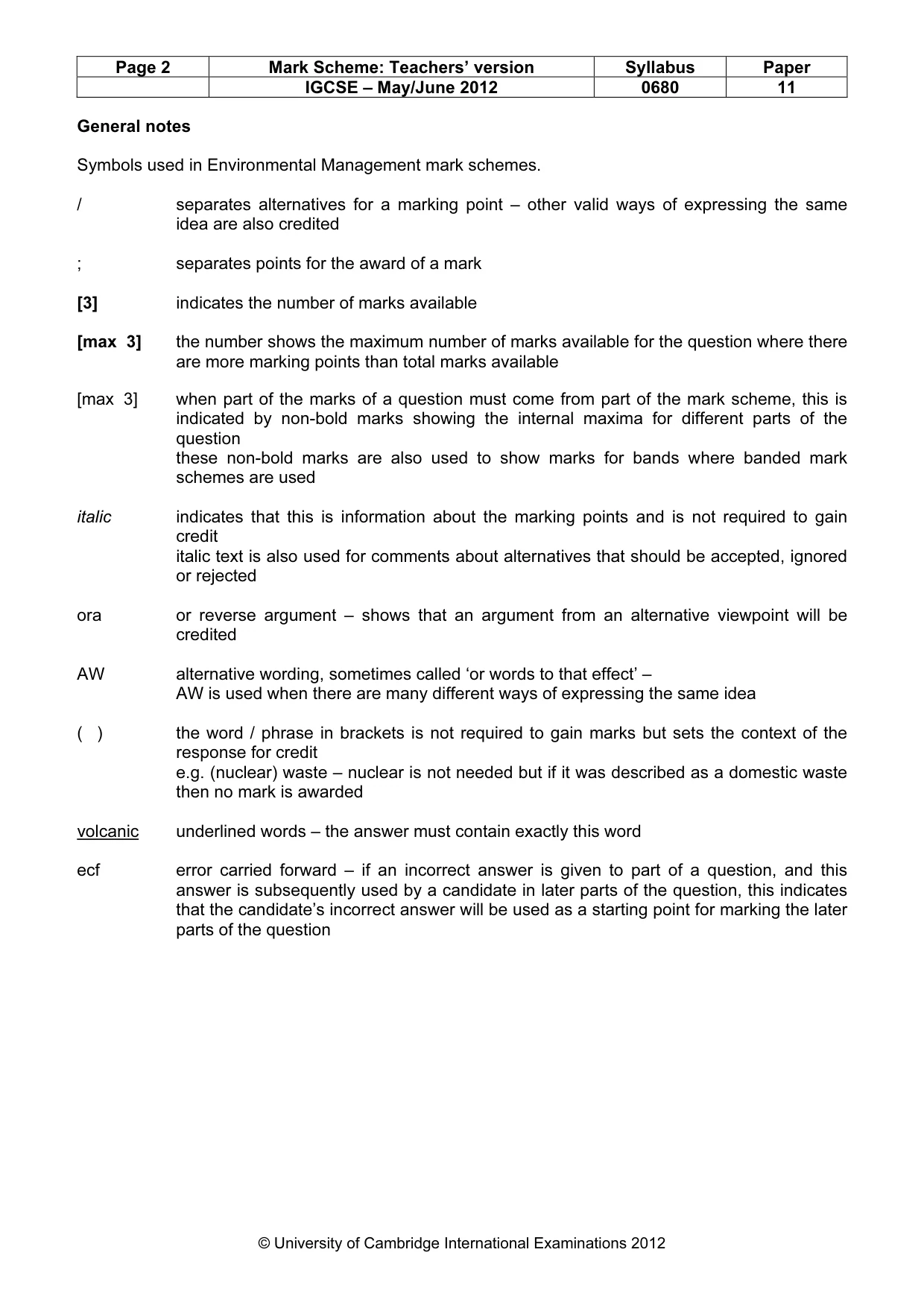 Mark scheme, page 2 of 5