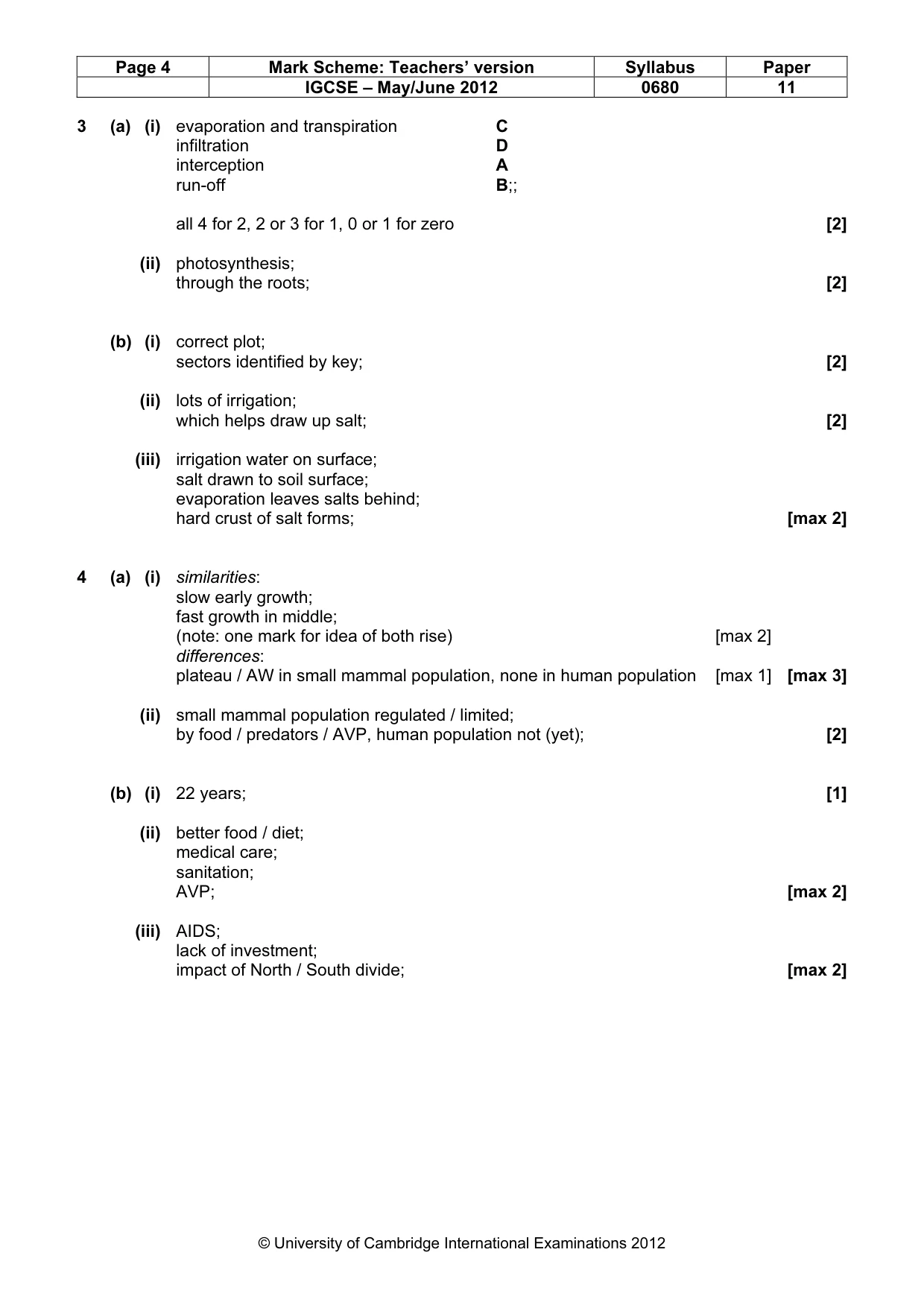 Mark scheme, page 4 of 5