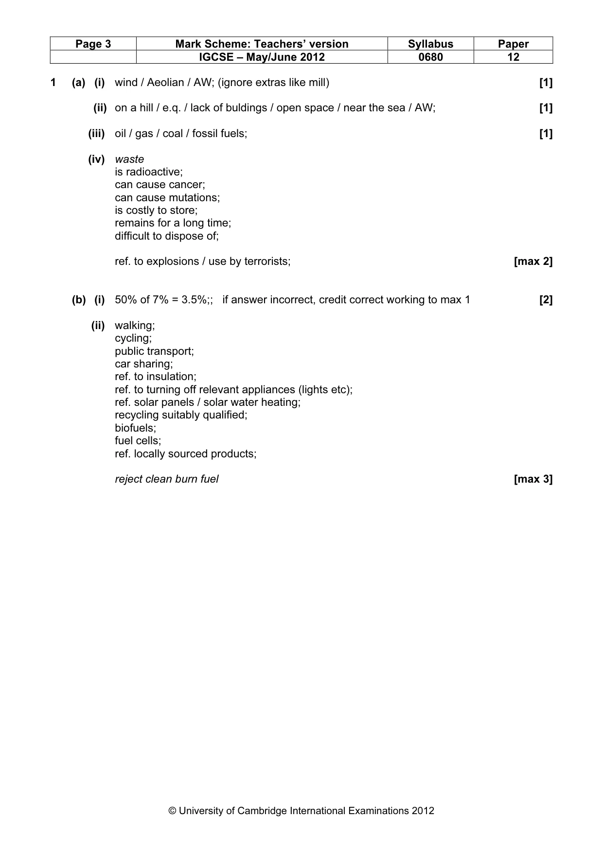 Mark scheme, page 3 of 6