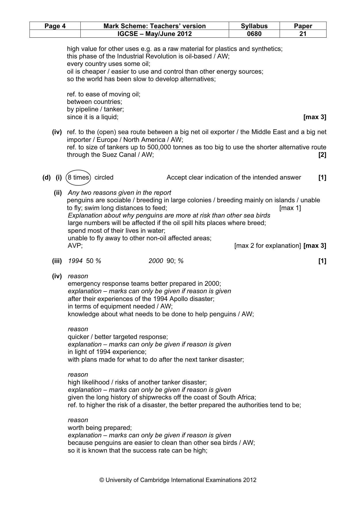 Mark scheme, page 4 of 9
