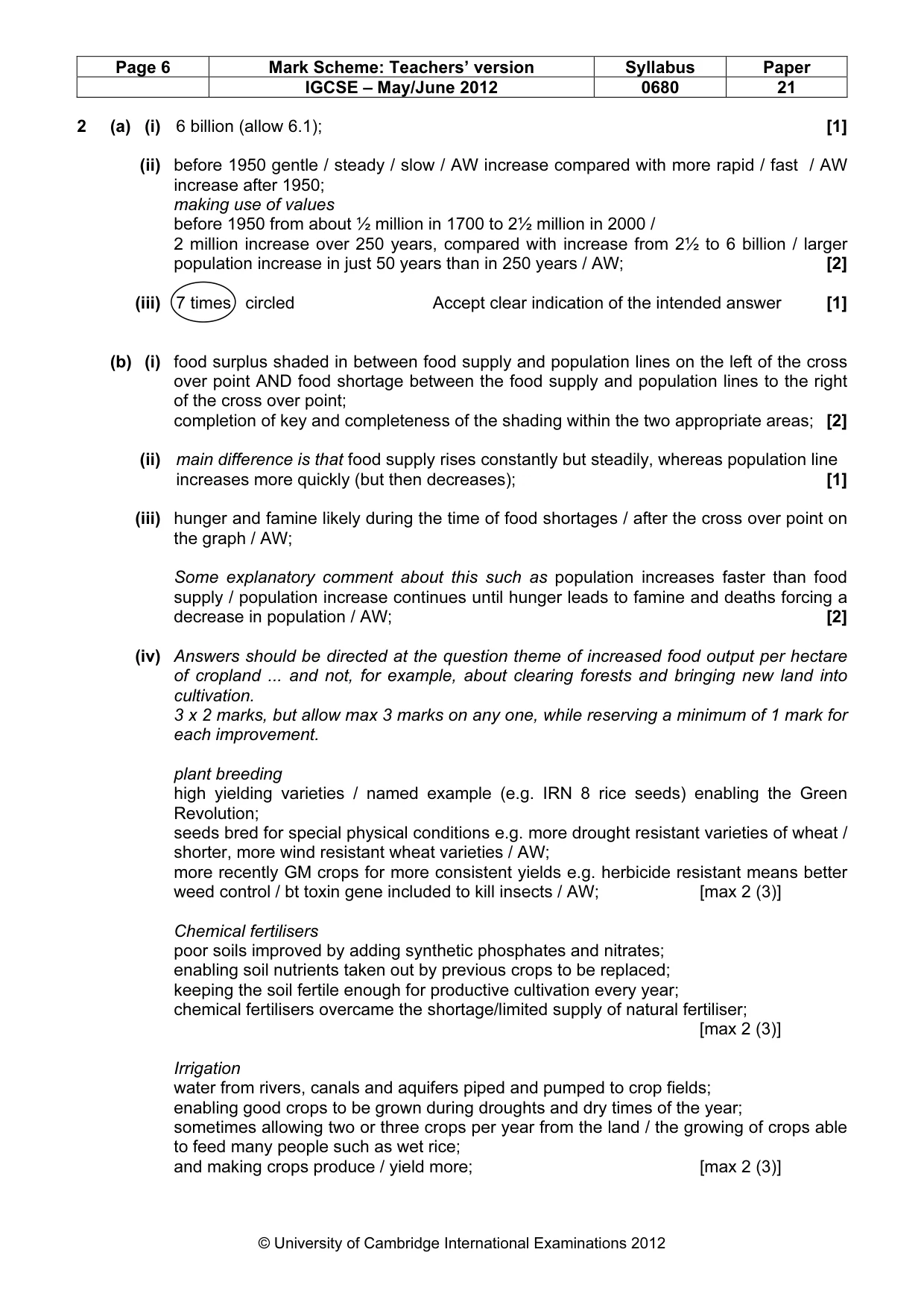 Mark scheme, page 6 of 9