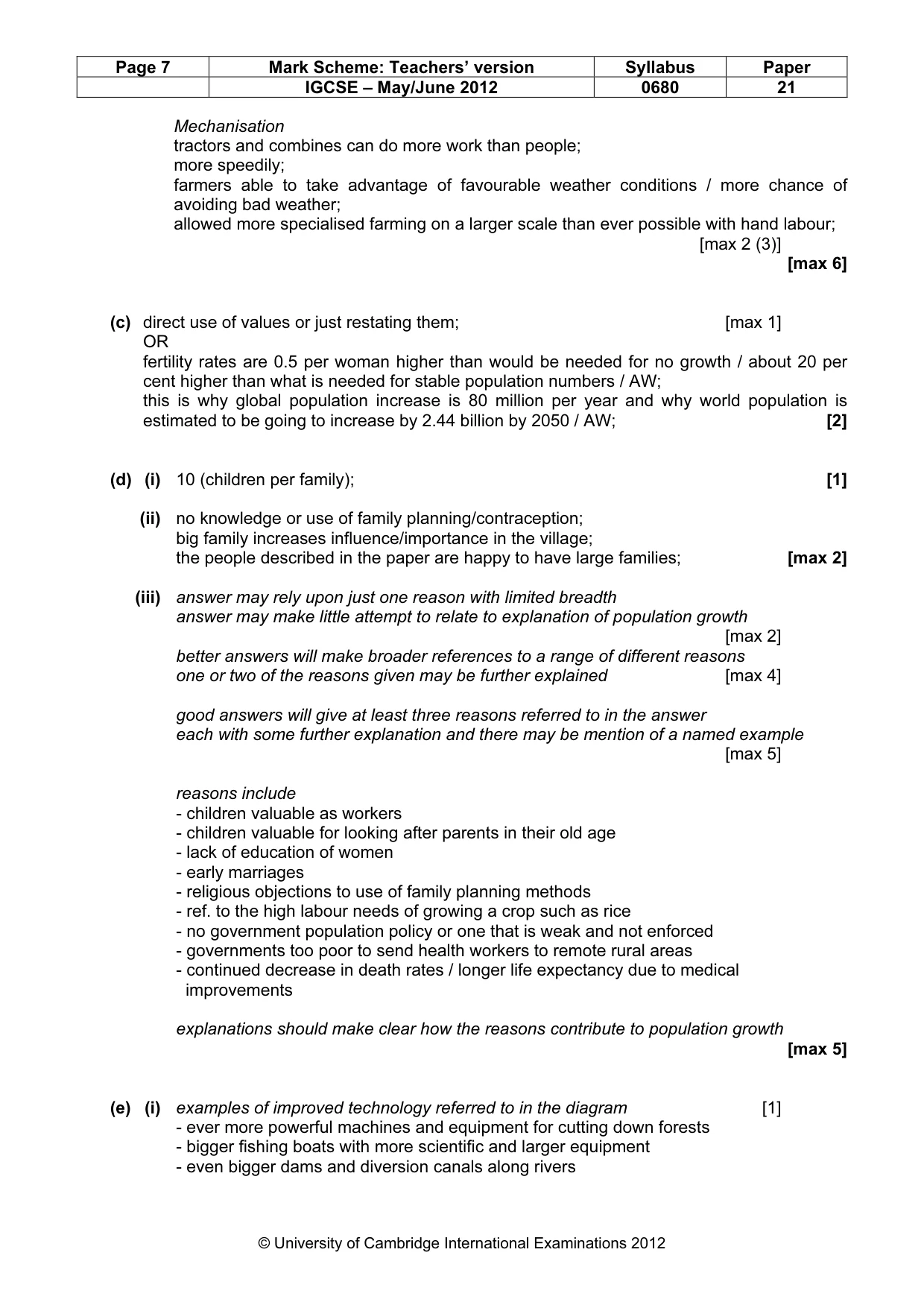 Mark scheme, page 7 of 9