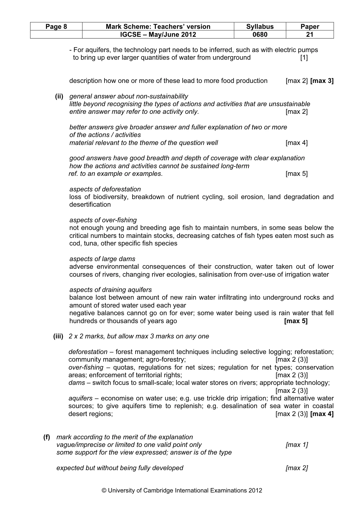 Mark scheme, page 8 of 9