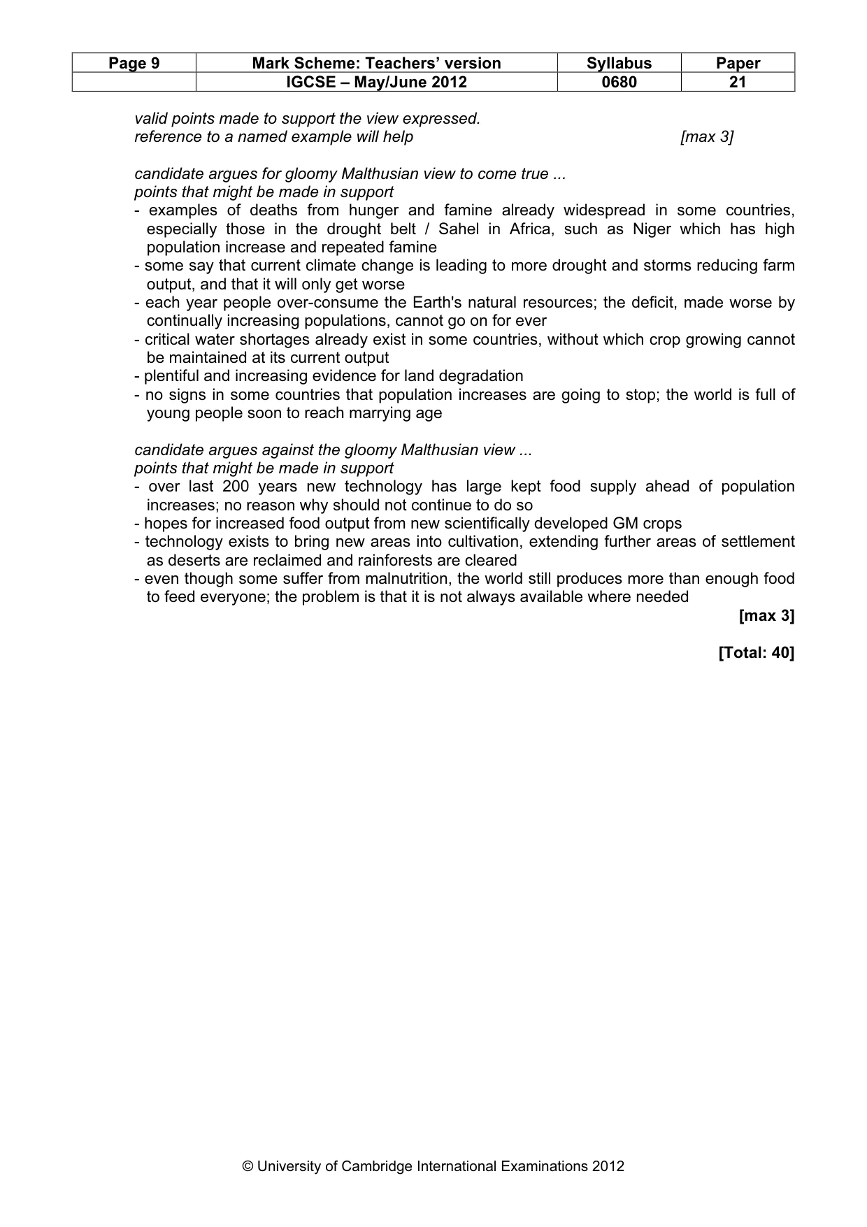 Mark scheme, page 9 of 9