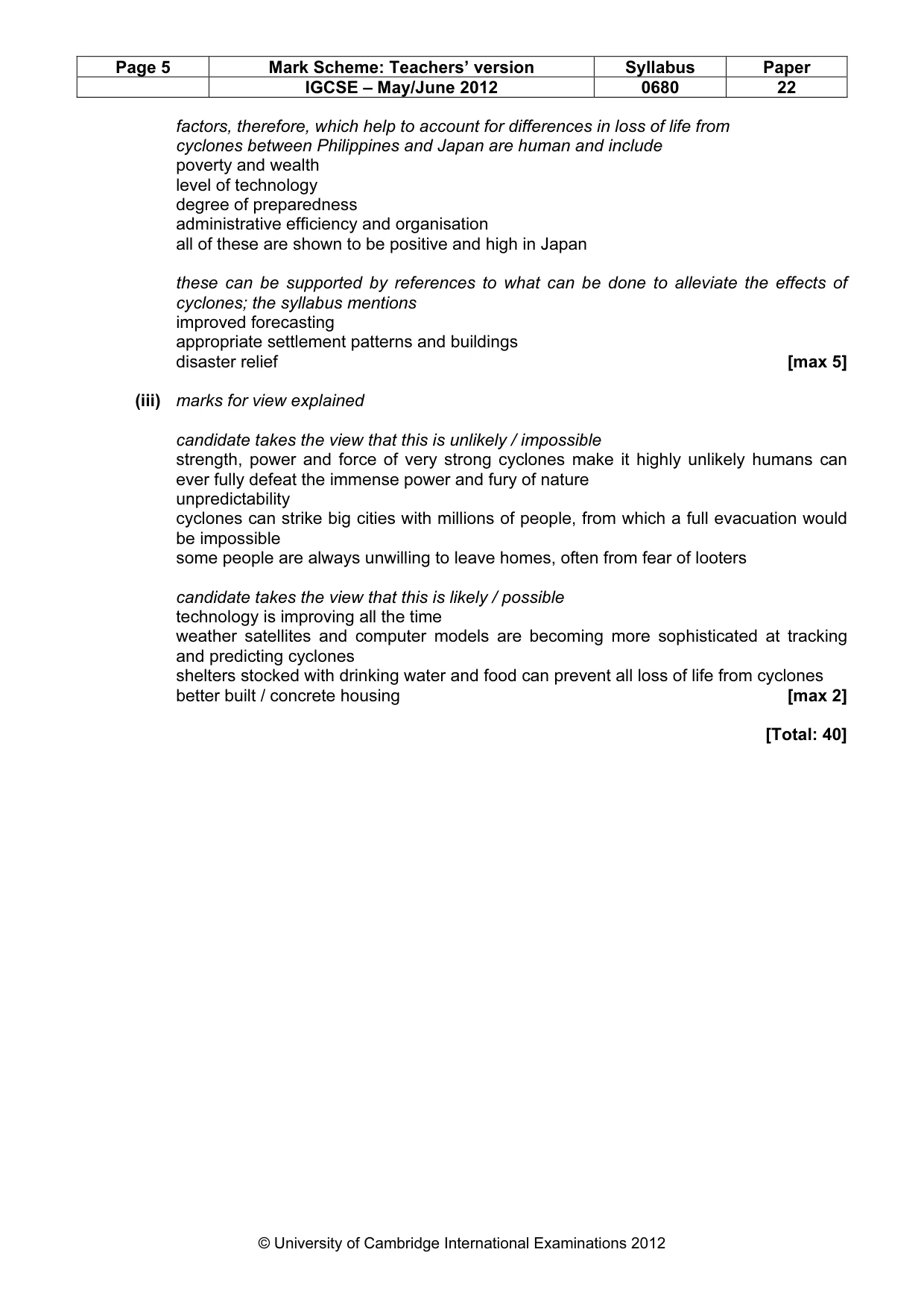 Mark scheme, page 5 of 8