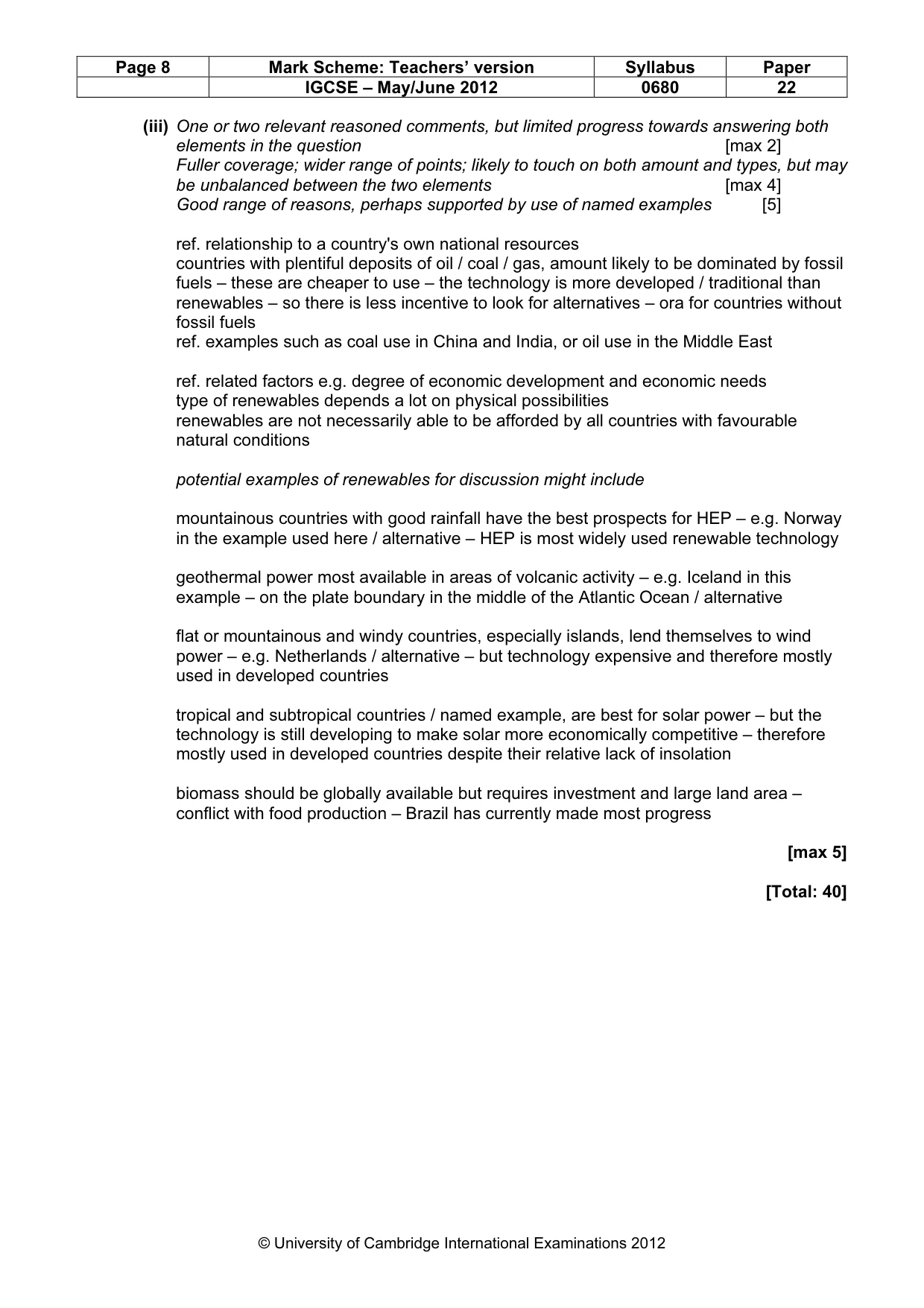 Mark scheme, page 8 of 8