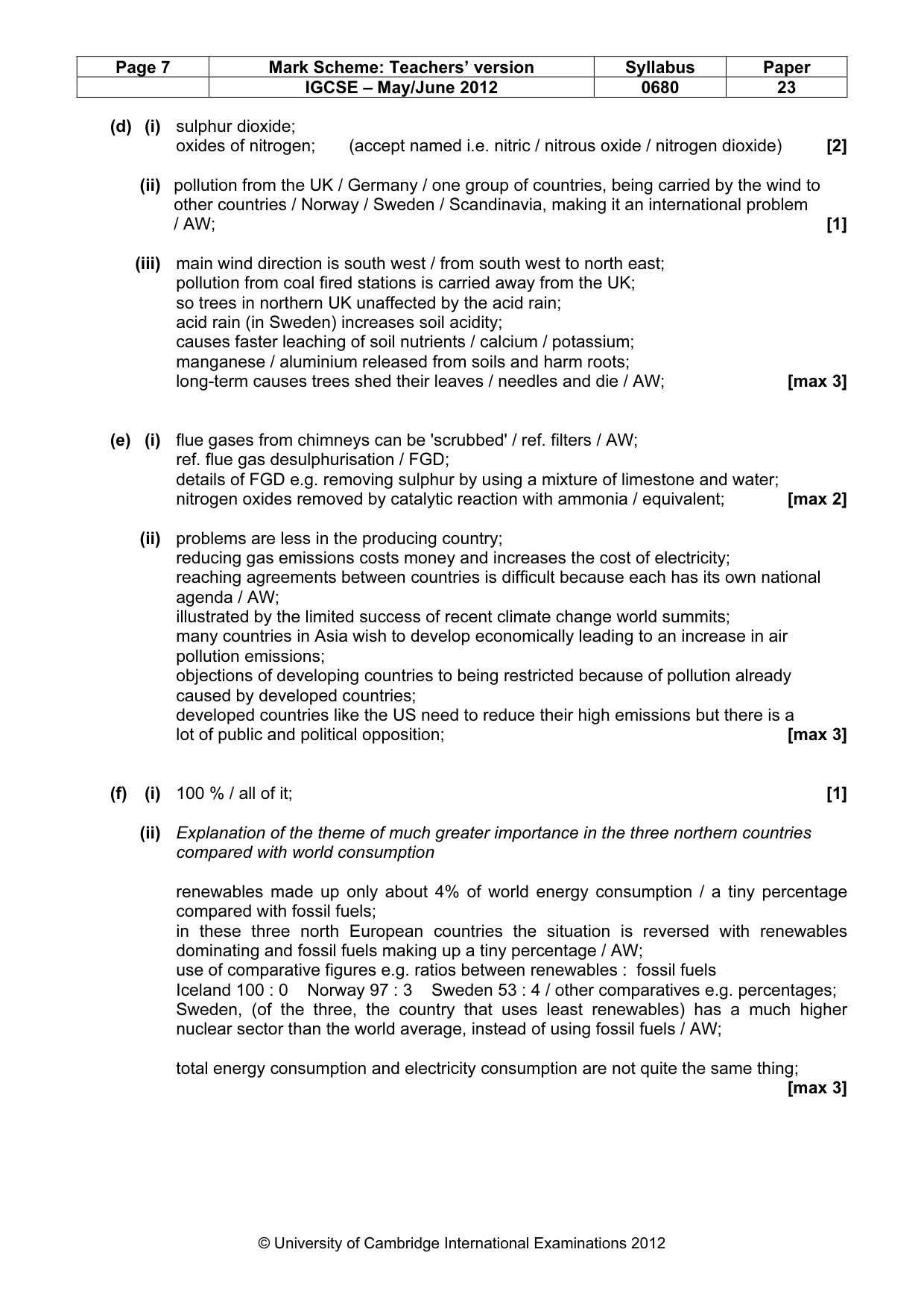 Mark scheme, page 7 of 8