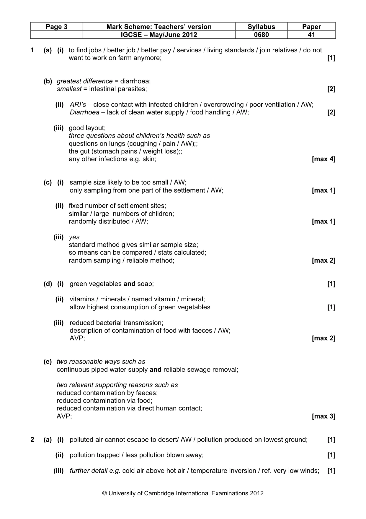 Mark scheme, page 3 of 5