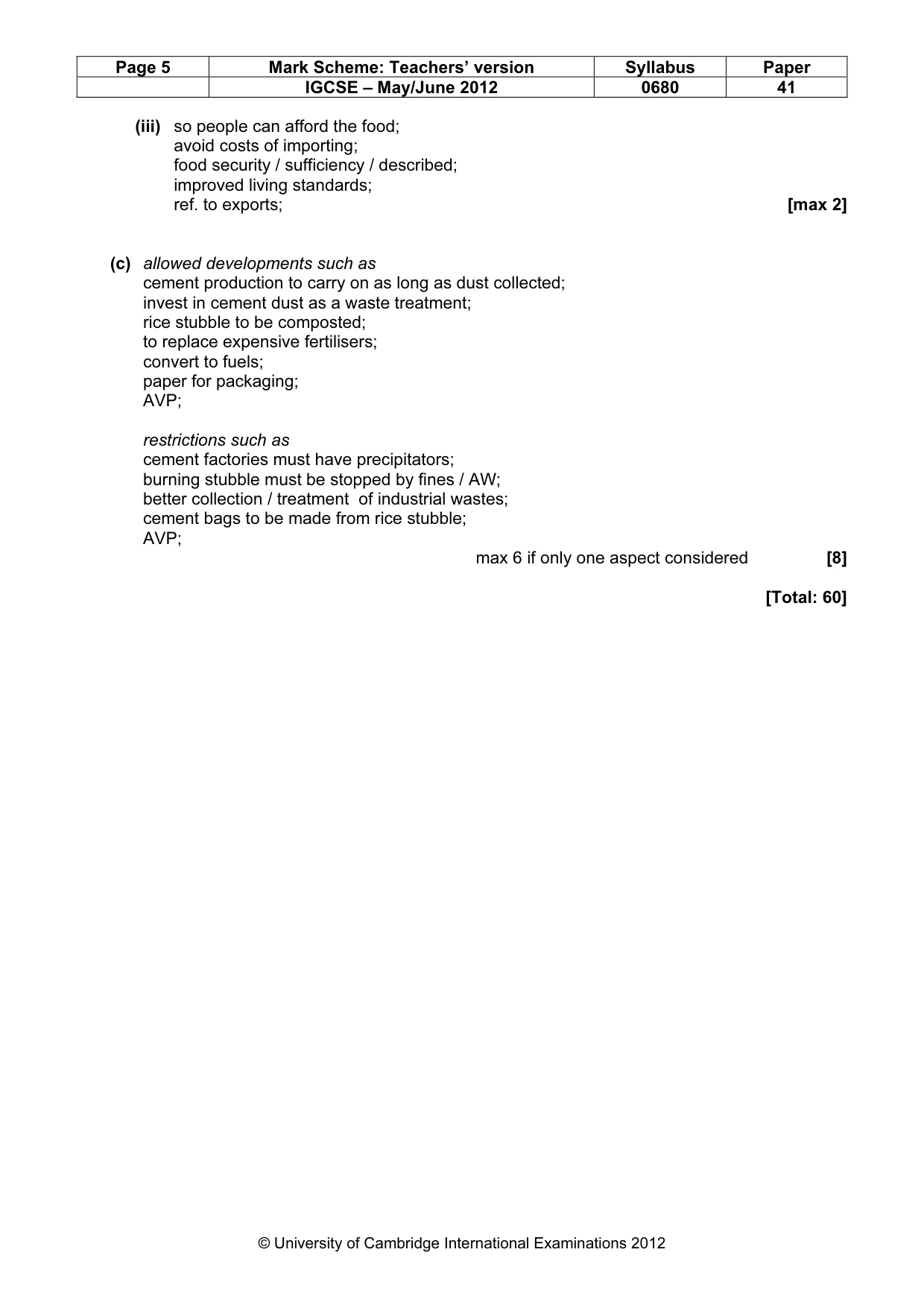 Mark scheme, page 5 of 5