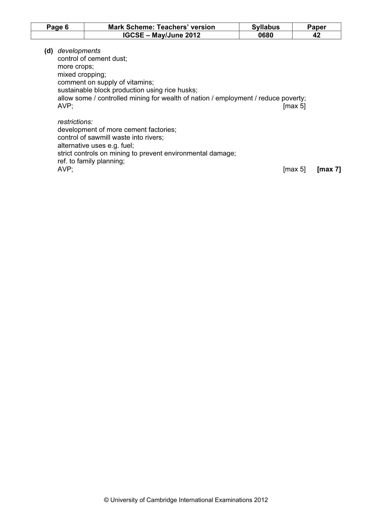 Mark scheme, page 6 of 6