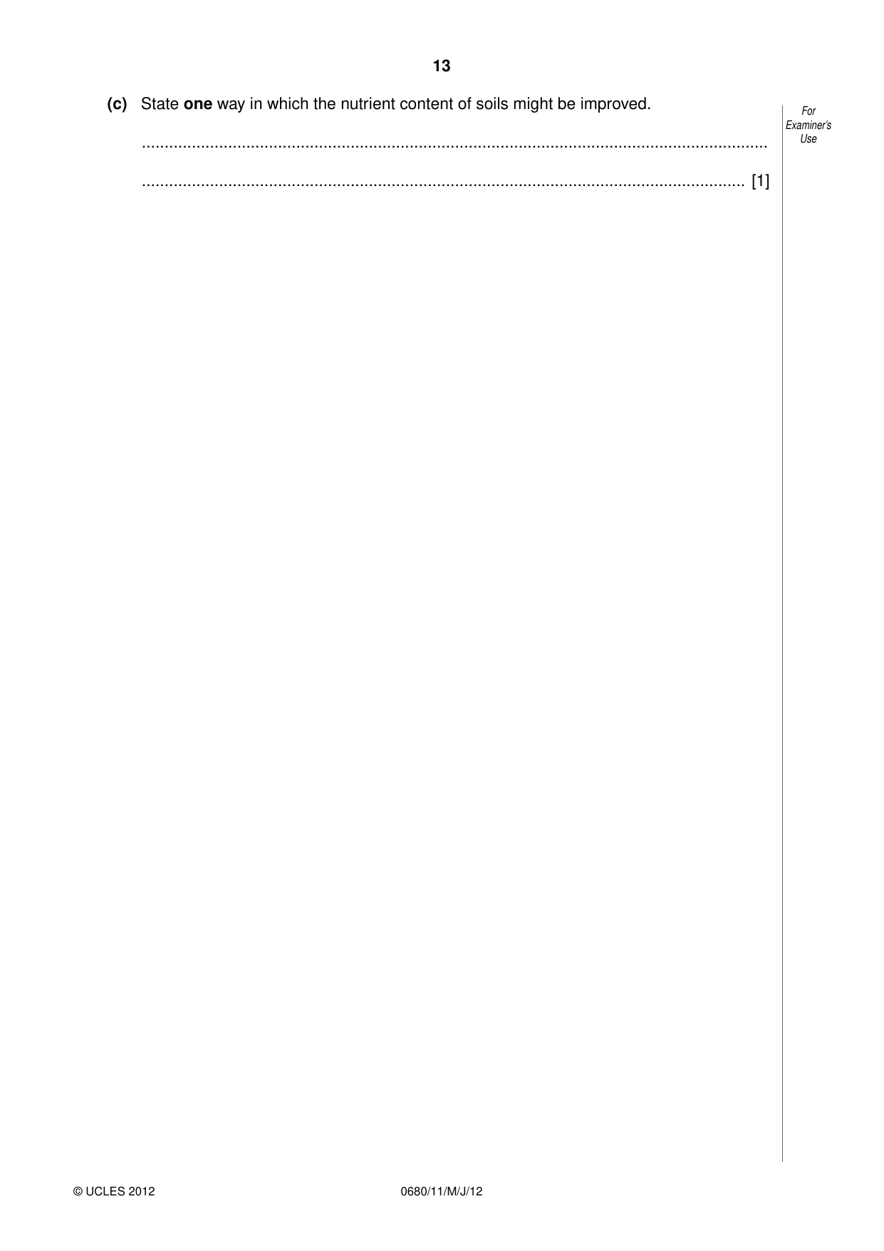 Cambridge IGCSE Environmental Management 0680 2012 May/June Paper 1 · Variant 1 question paper, page 13 of 16