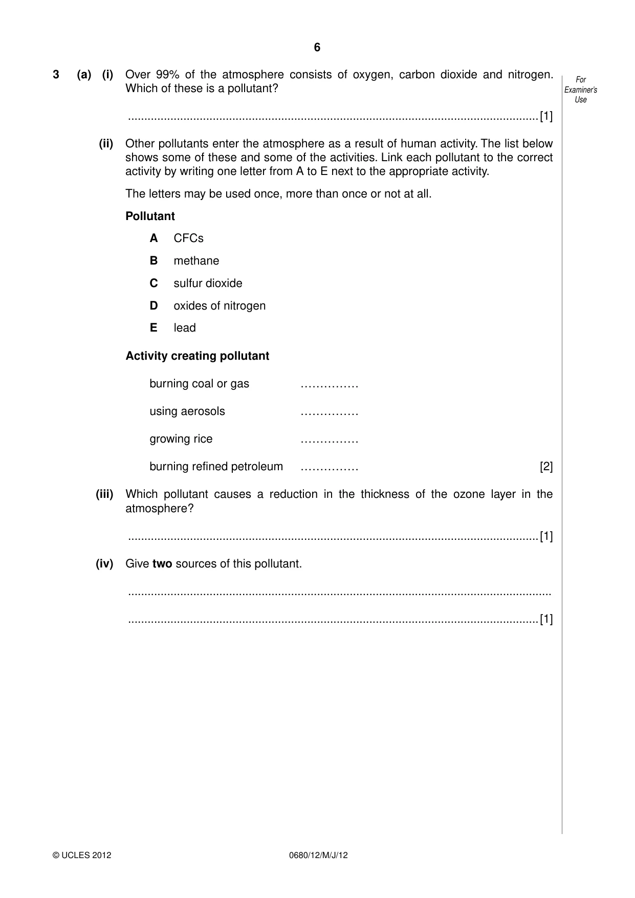 Cambridge IGCSE Environmental Management 0680 2012 May/June Paper 1 · Variant 2 question paper, page 6 of 16