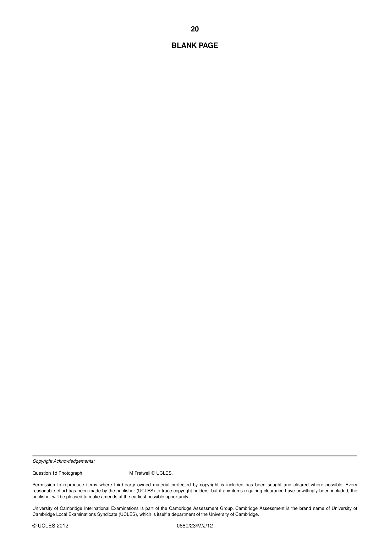 Cambridge IGCSE Environmental Management 0680 2012 May/June Paper 2 · Variant 3 question paper, page 20 of 20