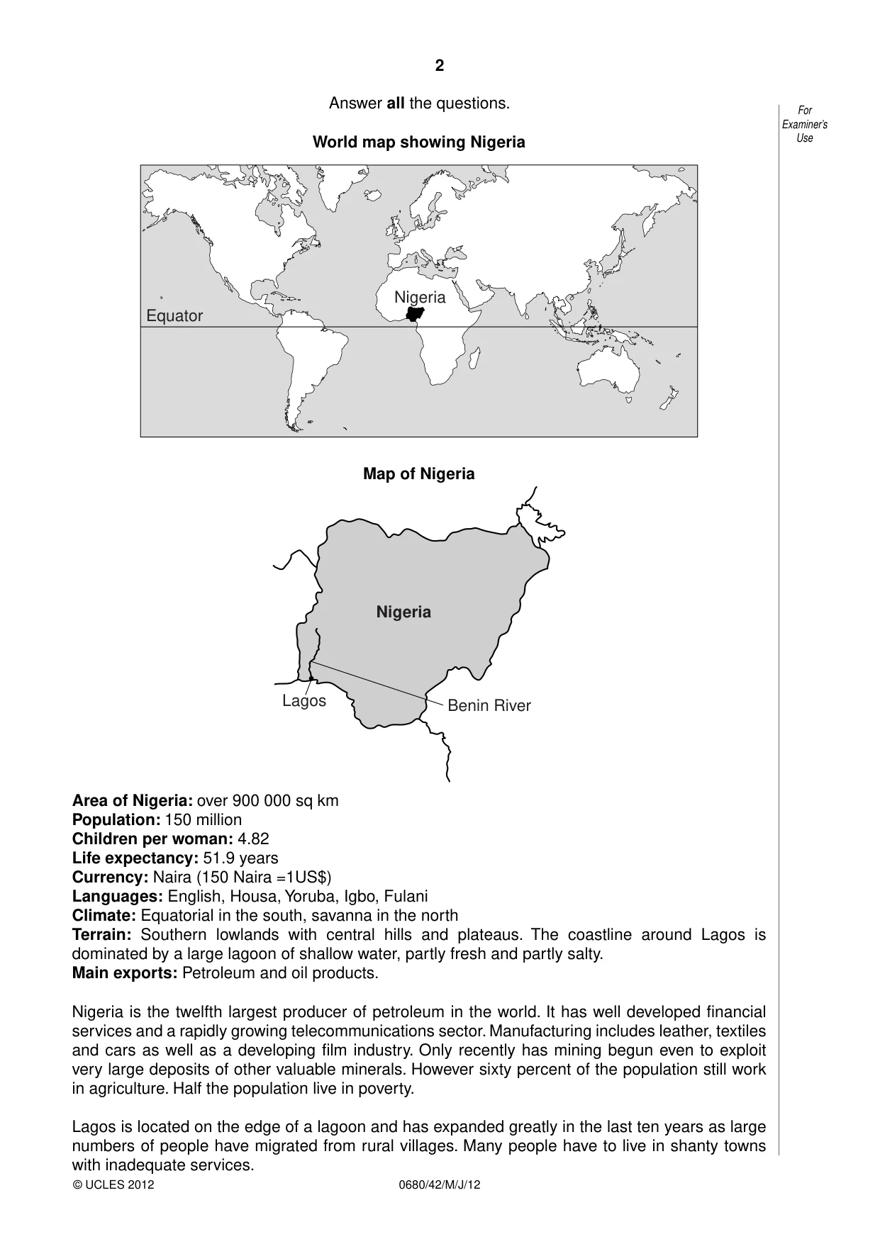 Cambridge IGCSE Environmental Management 0680 2012 May/June Paper 4 · Variant 2 question paper, page 2 of 12