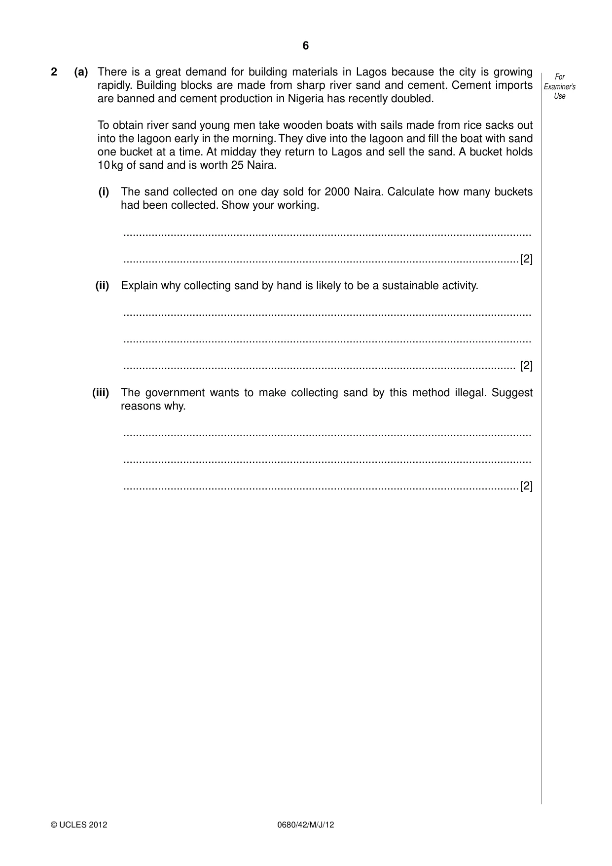 Cambridge IGCSE Environmental Management 0680 2012 May/June Paper 4 · Variant 2 question paper, page 6 of 12