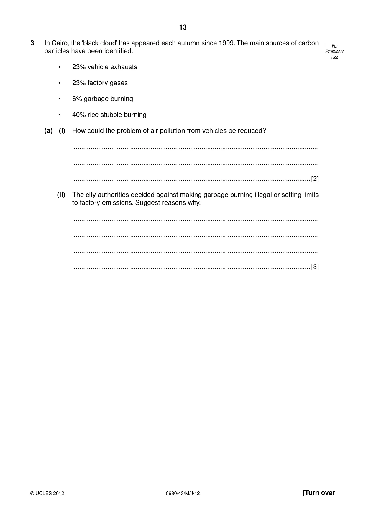 Cambridge IGCSE Environmental Management 0680 2012 May/June Paper 4 · Variant 3 question paper, page 13 of 16