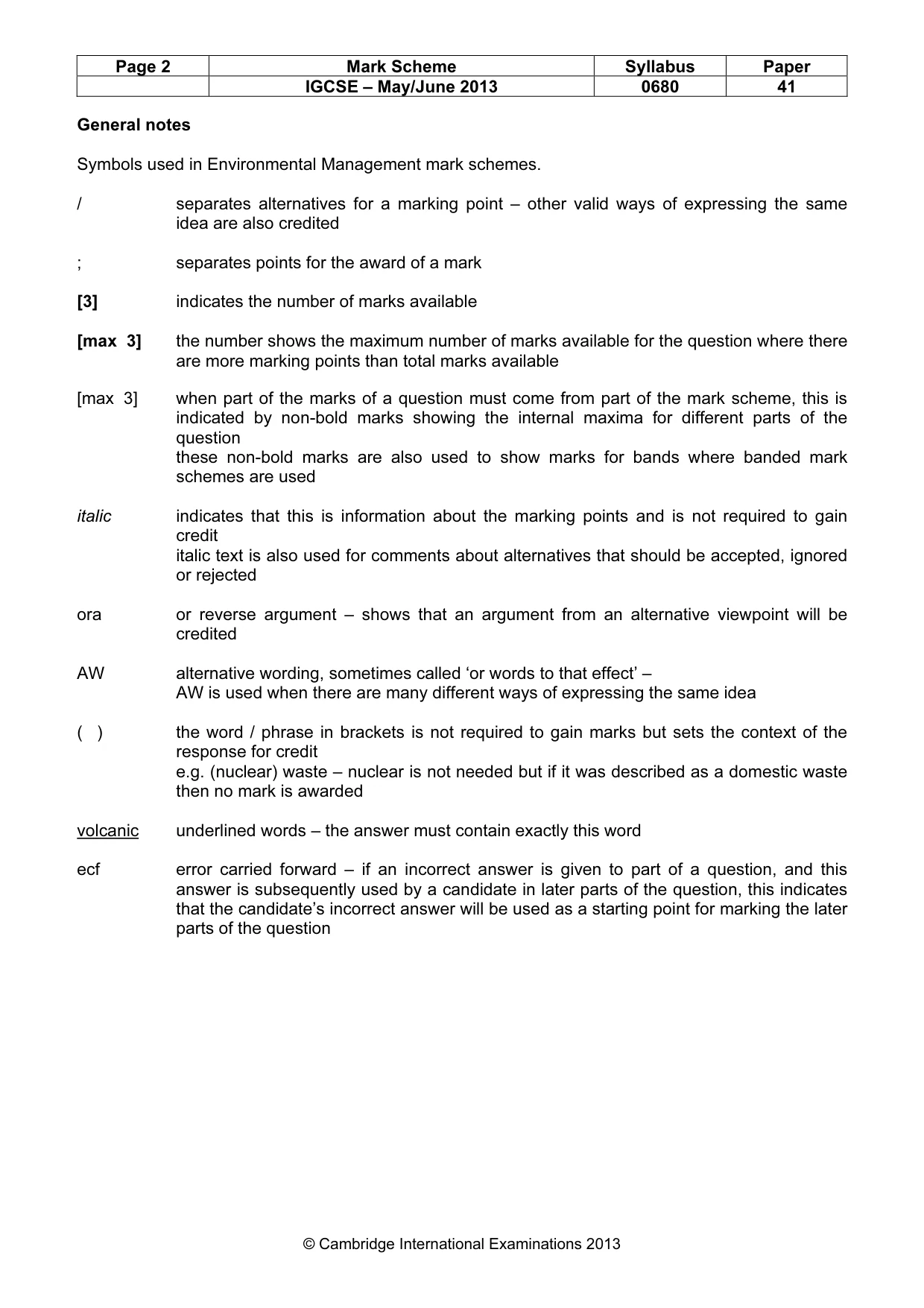 Mark scheme, page 2 of 5