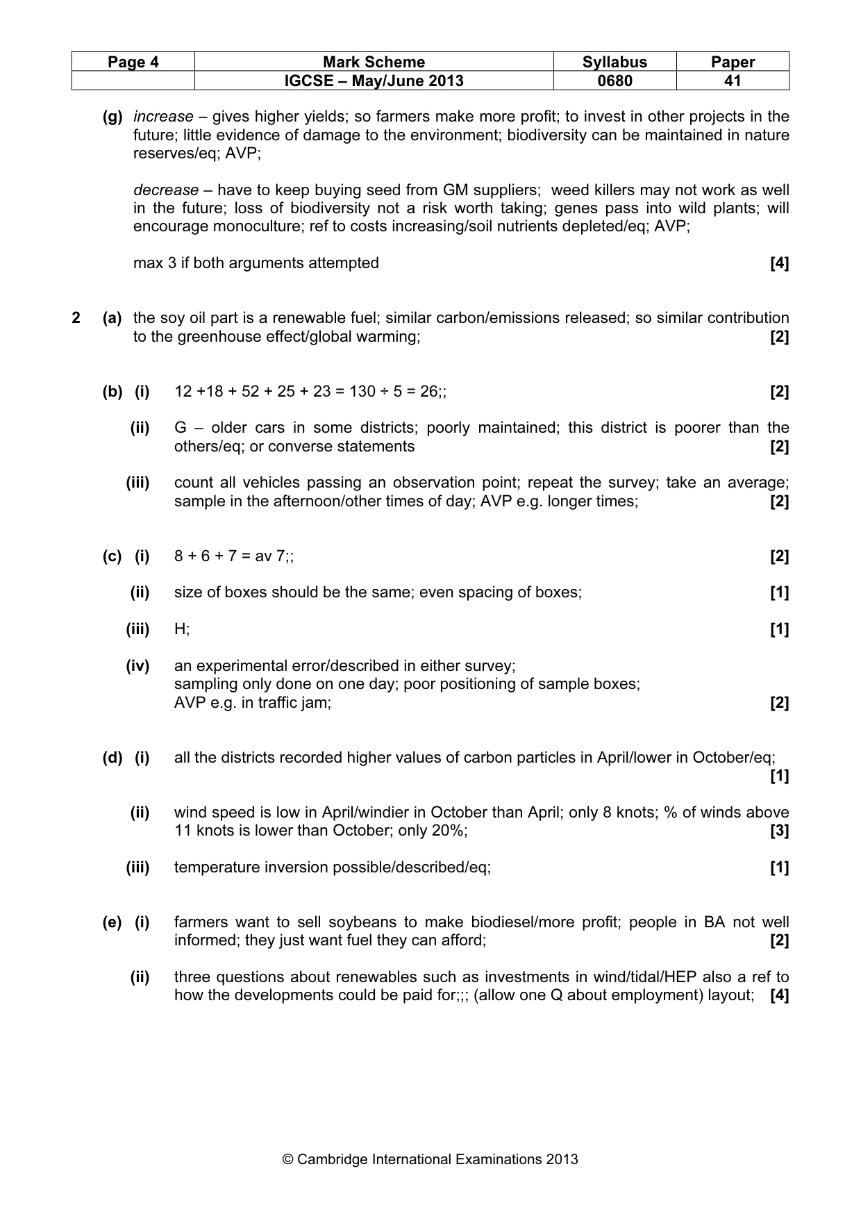 Mark scheme, page 4 of 5