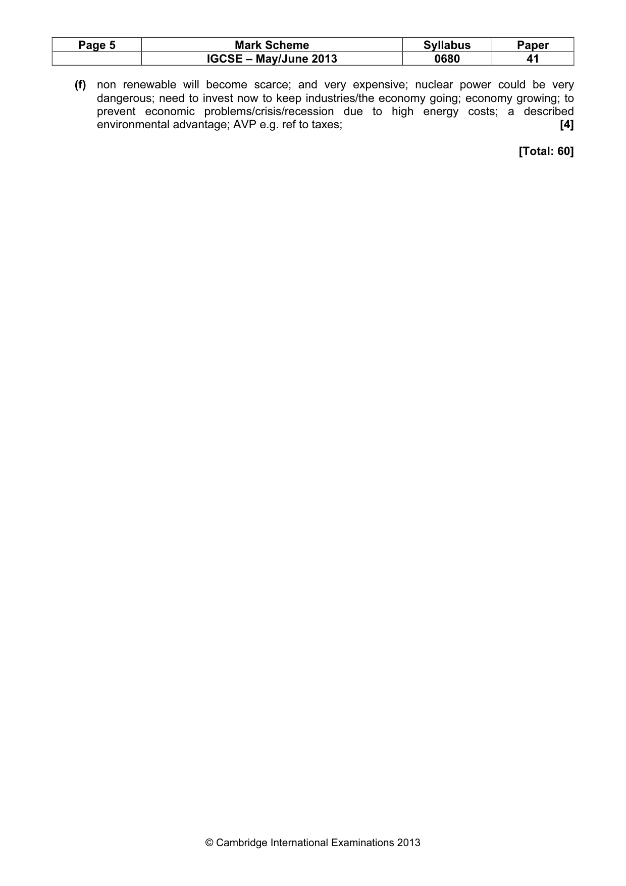Mark scheme, page 5 of 5
