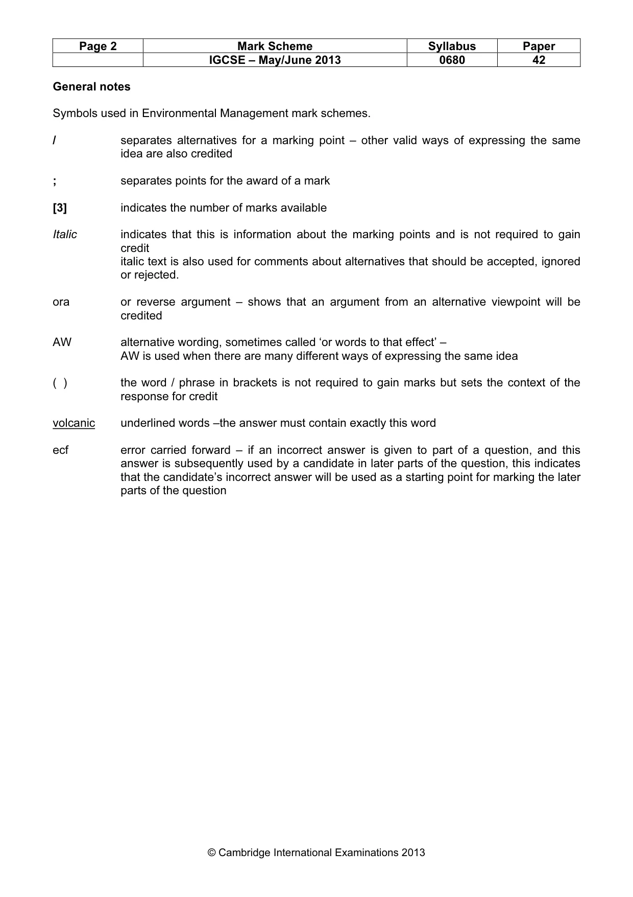 Mark scheme, page 2 of 5
