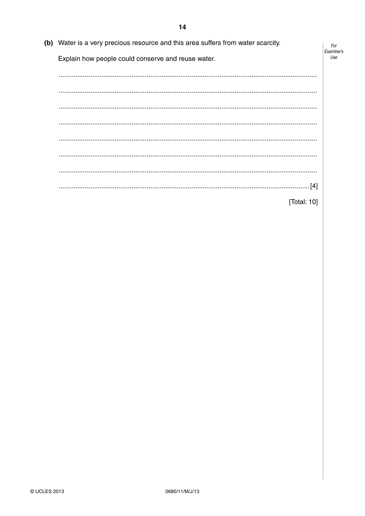 Cambridge IGCSE Environmental Management 0680 2013 May/June Paper 1 · Variant 1 question paper, page 14 of 20