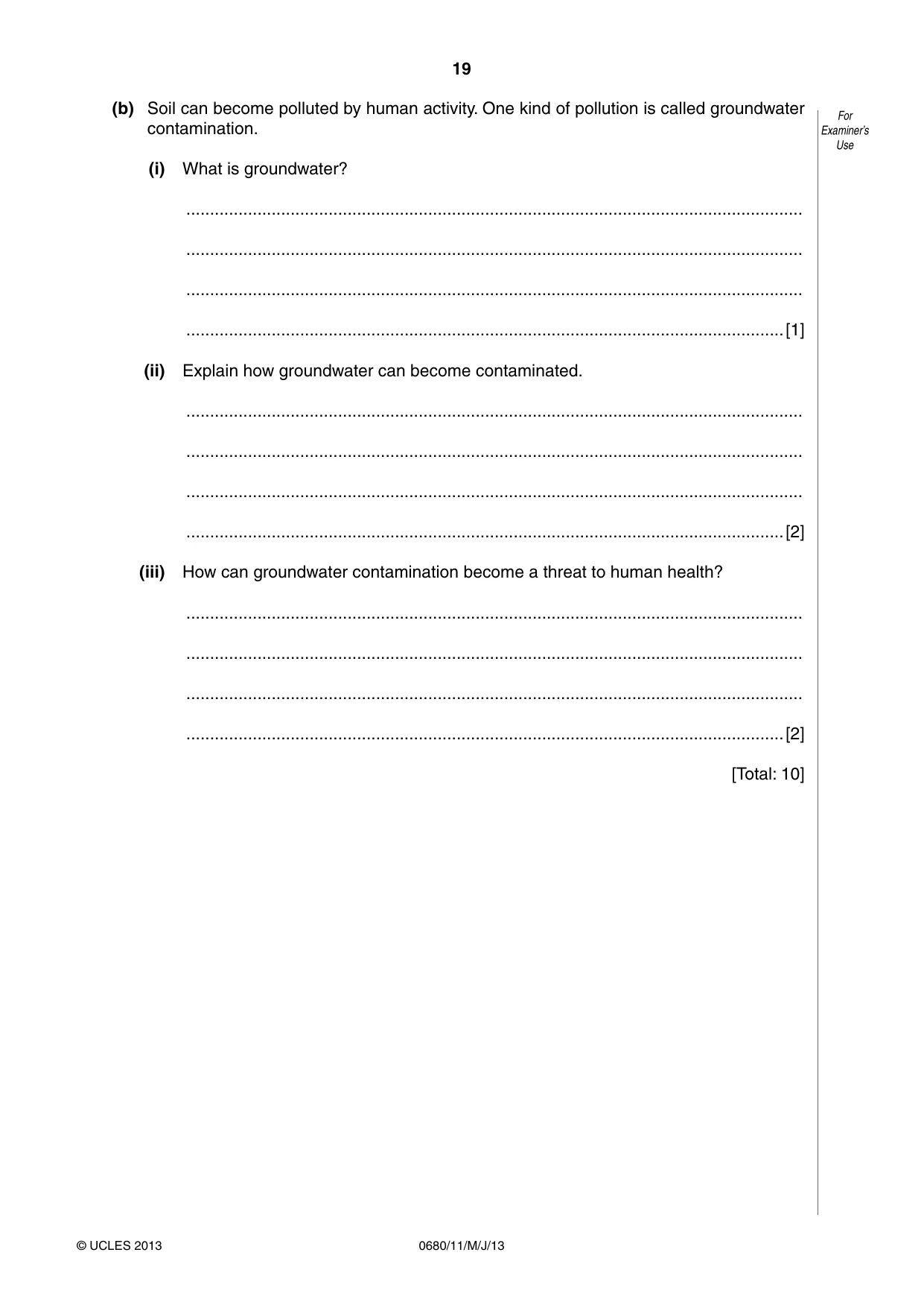 Cambridge IGCSE Environmental Management 0680 2013 May/June Paper 1 · Variant 1 question paper, page 19 of 20
