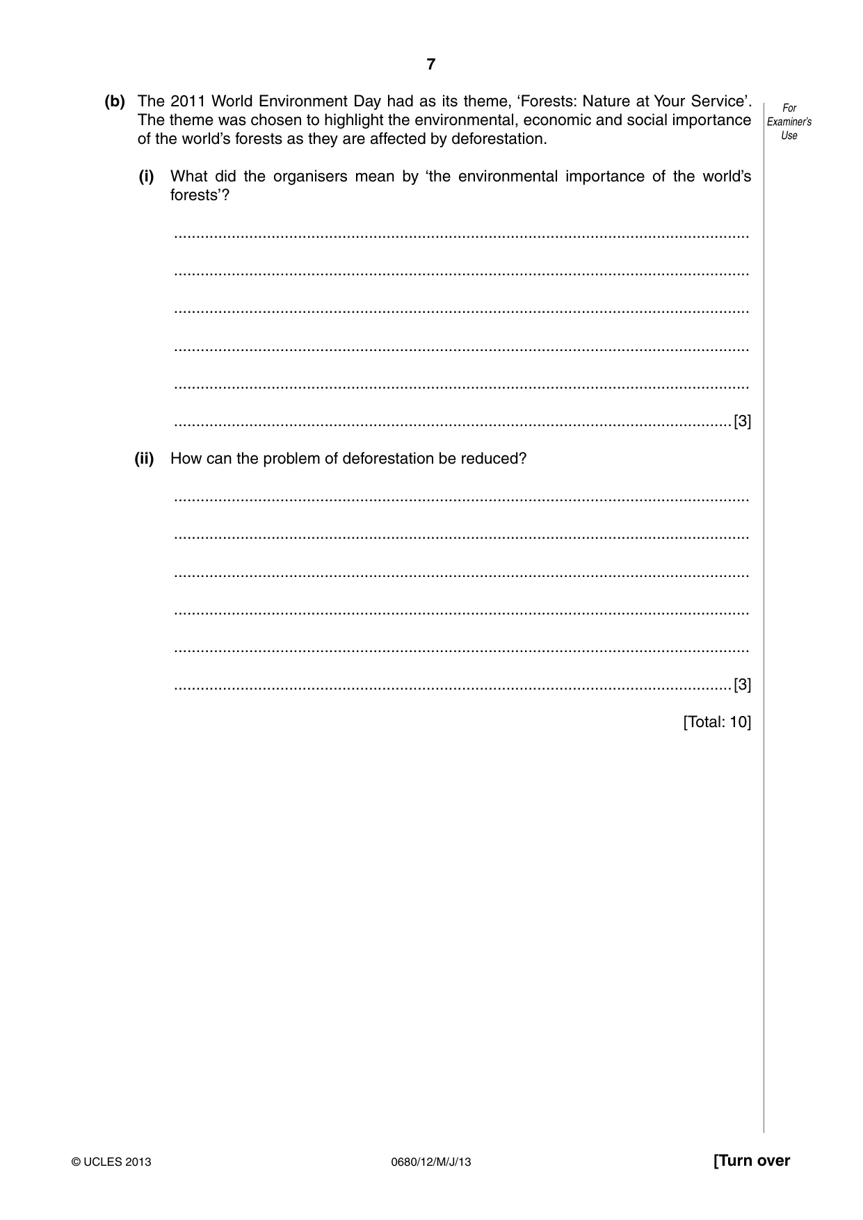 Cambridge IGCSE Environmental Management 0680 2013 May/June Paper 1 · Variant 2 question paper, page 7 of 16