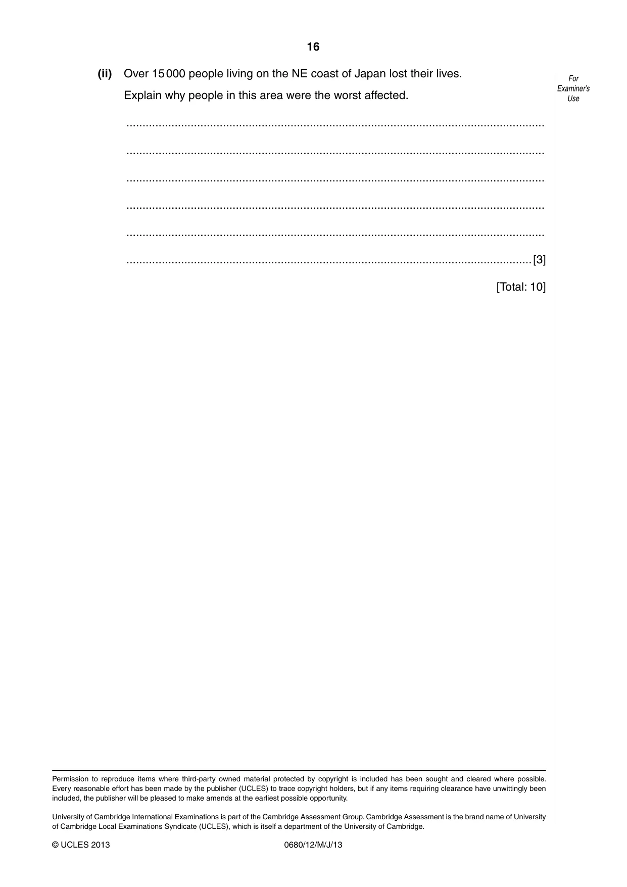 Cambridge IGCSE Environmental Management 0680 2013 May/June Paper 1 · Variant 2 question paper, page 16 of 16